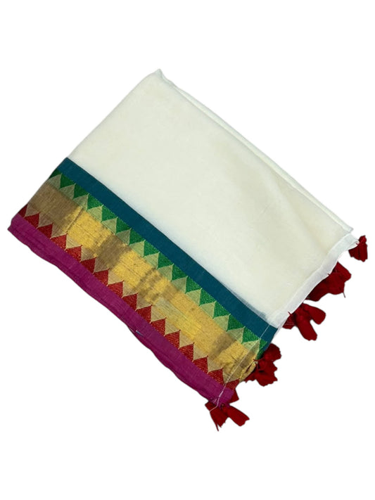 Southloom Mul Cotton 120 x 120 Soft Fabric Saree with Red& Green in Border SL215