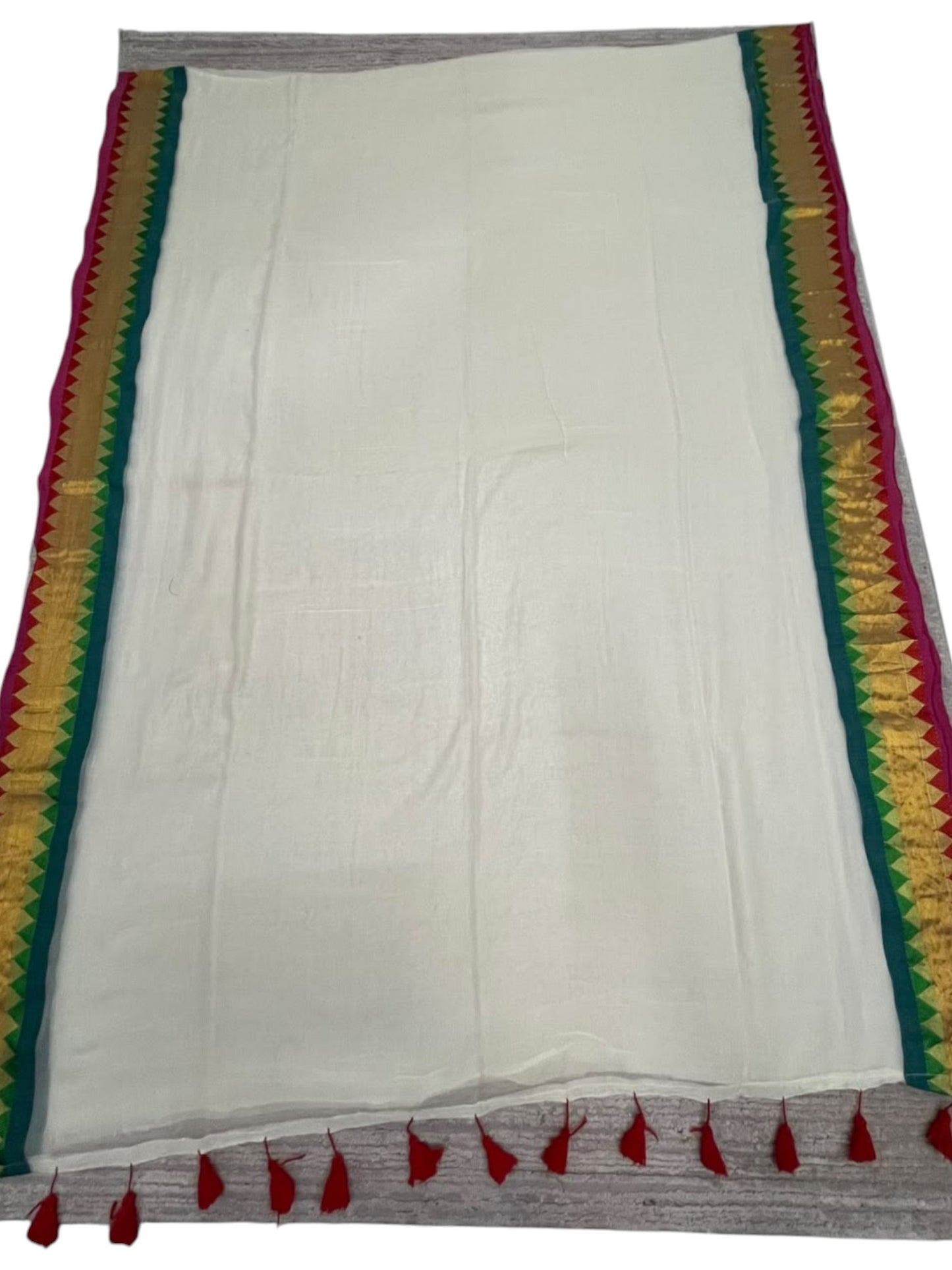 Southloom Mul Cotton 120 x 120 Soft Fabric Saree with Red& Green in Border SL215