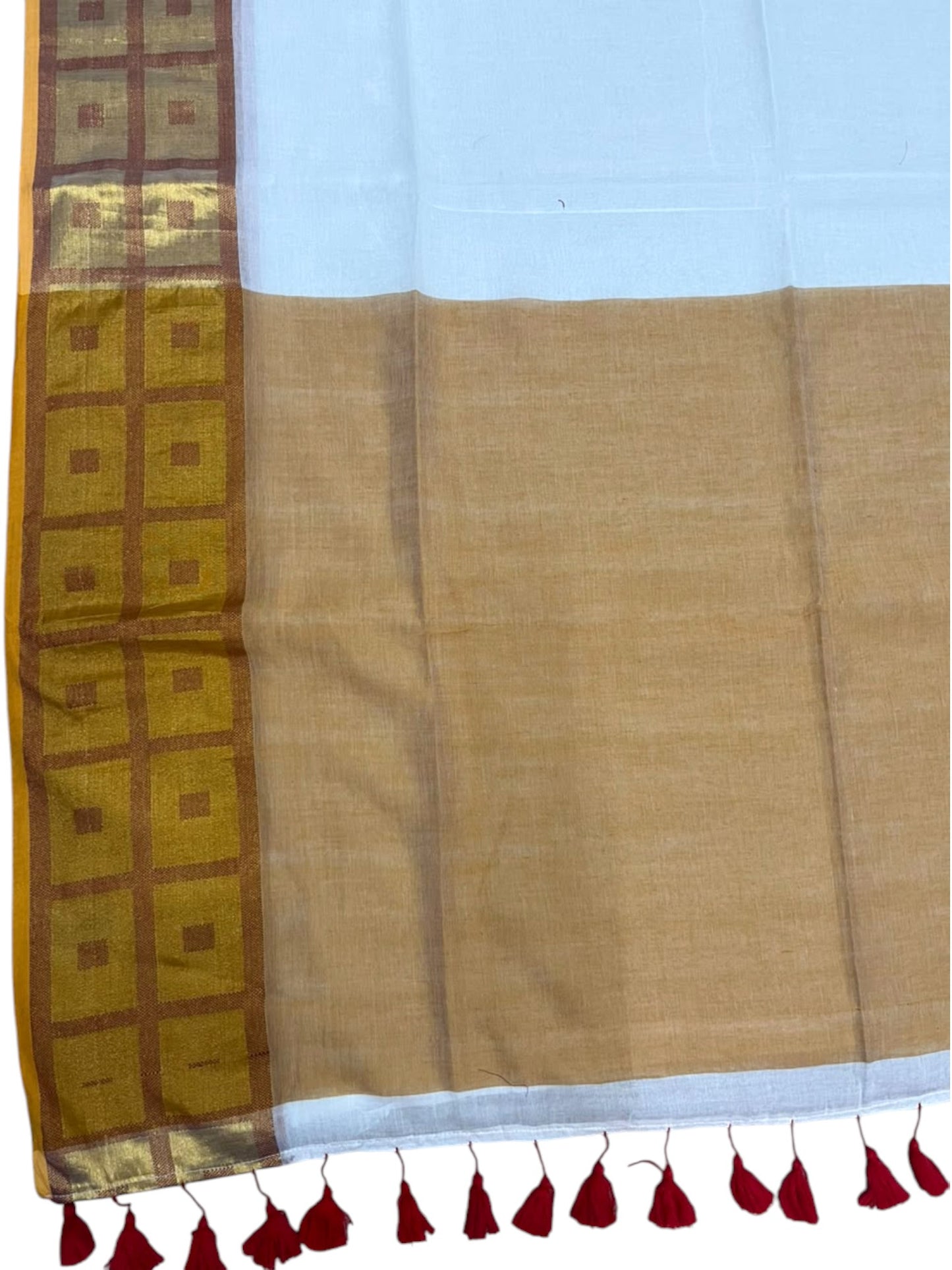 Southloom Mul Cotton 120 x 120 Soft Fabric Saree with Maroon Check Border SL215