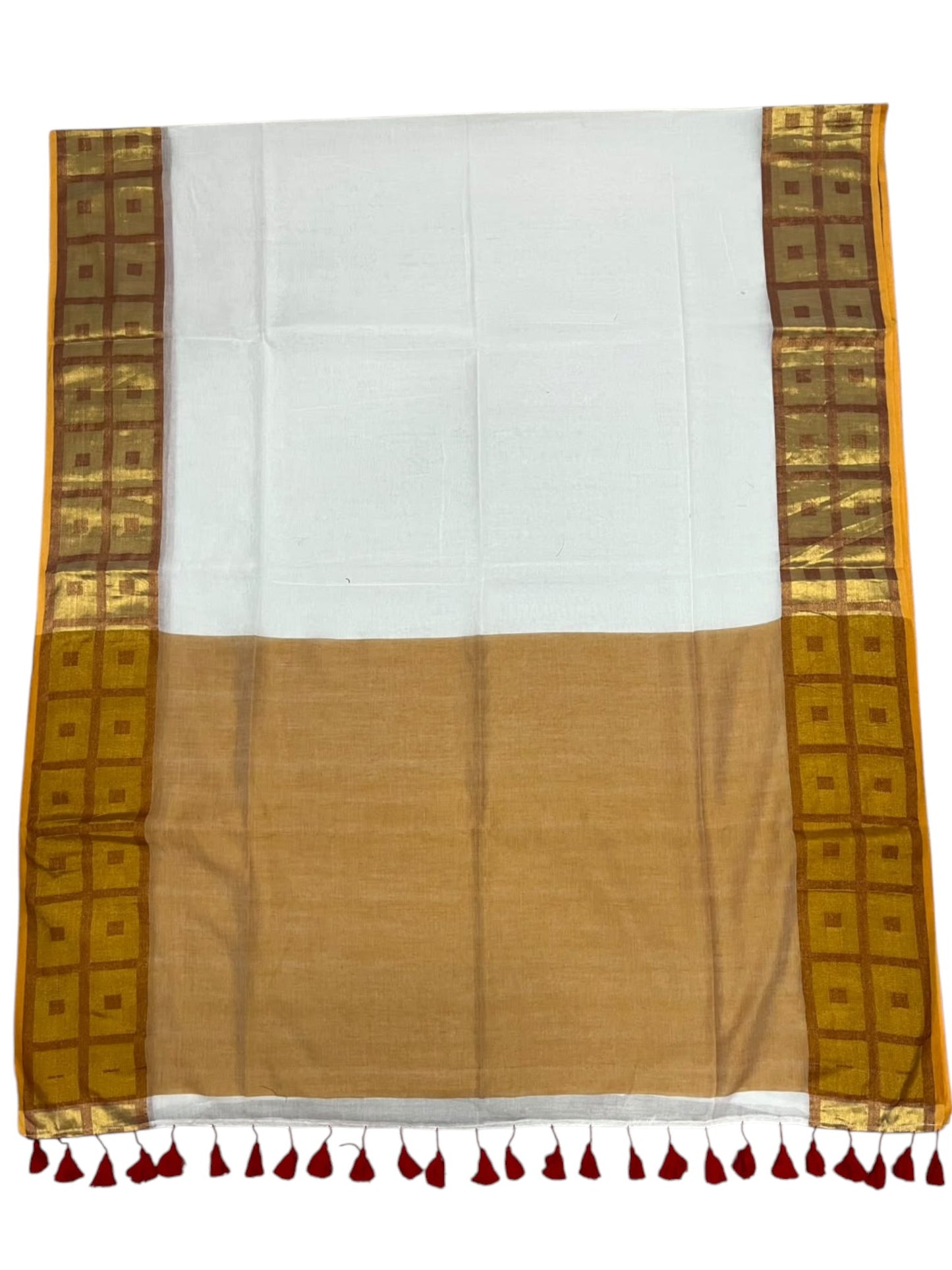 Southloom Mul Cotton 120 x 120 Soft Fabric Saree with Maroon Check Border SL215