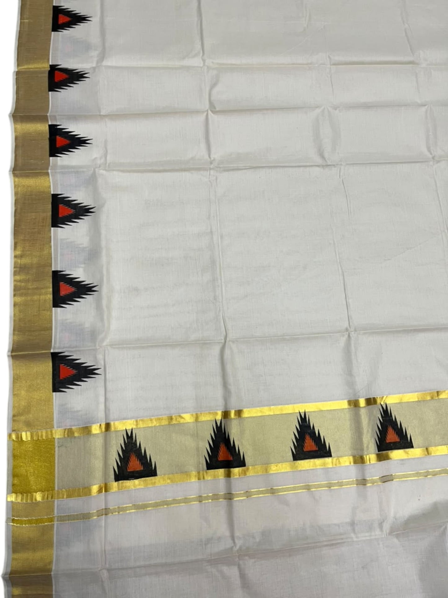 Southloom Cotton Kerala Kasavu Saree with Temple Digital Print In Black and Orange  With  Borders  SL369