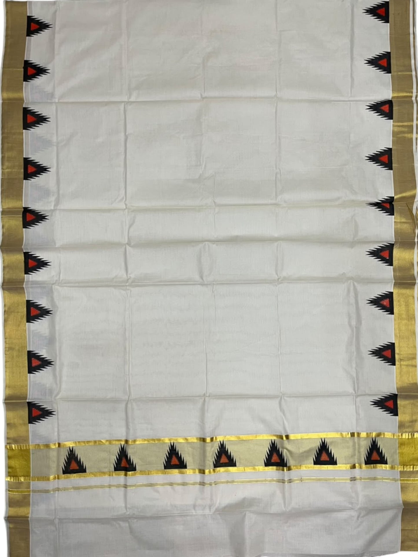 Southloom Cotton Kerala Kasavu Saree with Temple Digital Print In Black and Orange  With  Borders  SL369