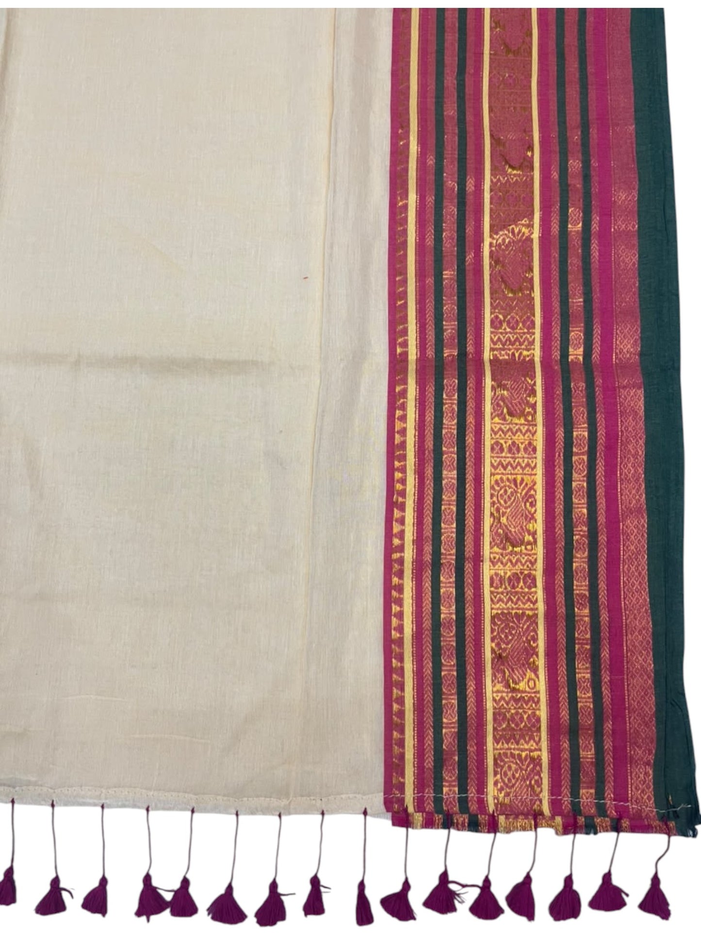 Southloom Mul Cotton 120 x 120 Soft Fabric Saree with Pink& Green in Kanchi Border SL215