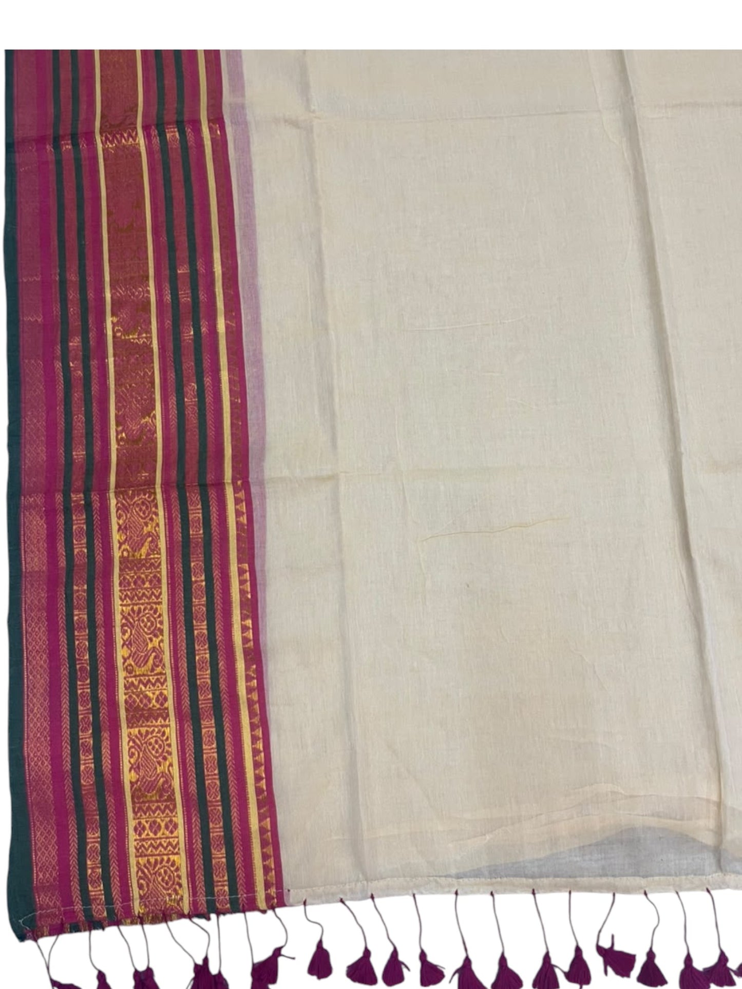 Southloom Mul Cotton 120 x 120 Soft Fabric Saree with Pink& Green in Kanchi Border SL215