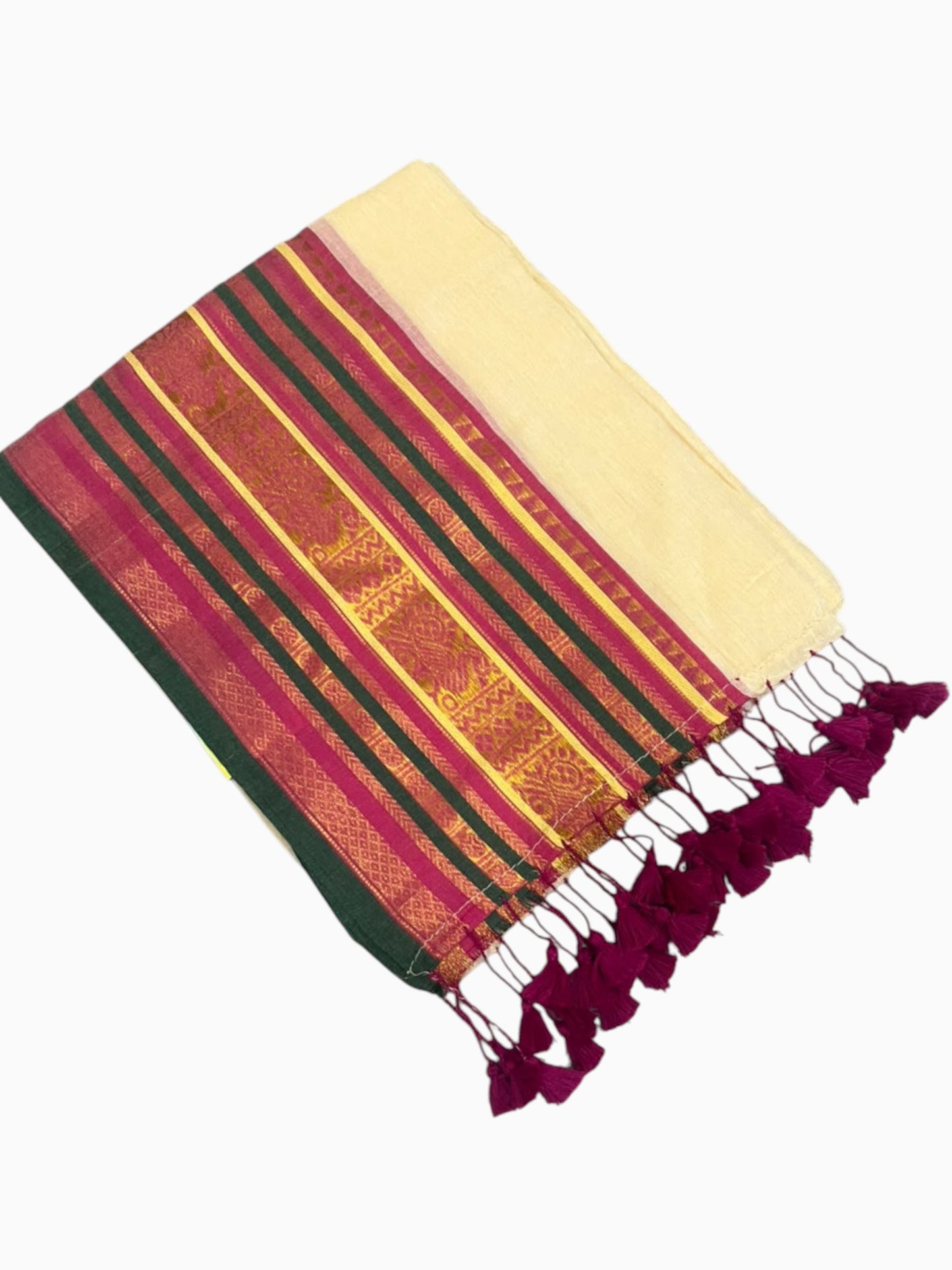 Southloom Mul Cotton 120 x 120 Soft Fabric Saree with Pink& Green in Kanchi Border SL215