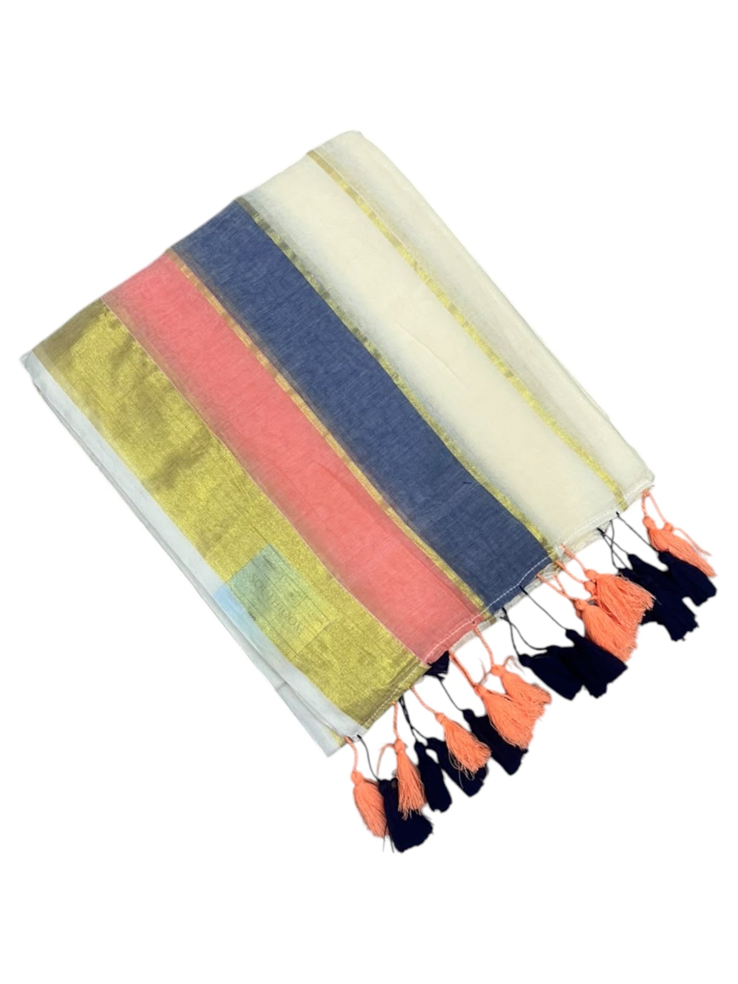 Southloom Mul Cotton 120 x 120 Soft Fabric Saree withBlue& peach in  Border SL215