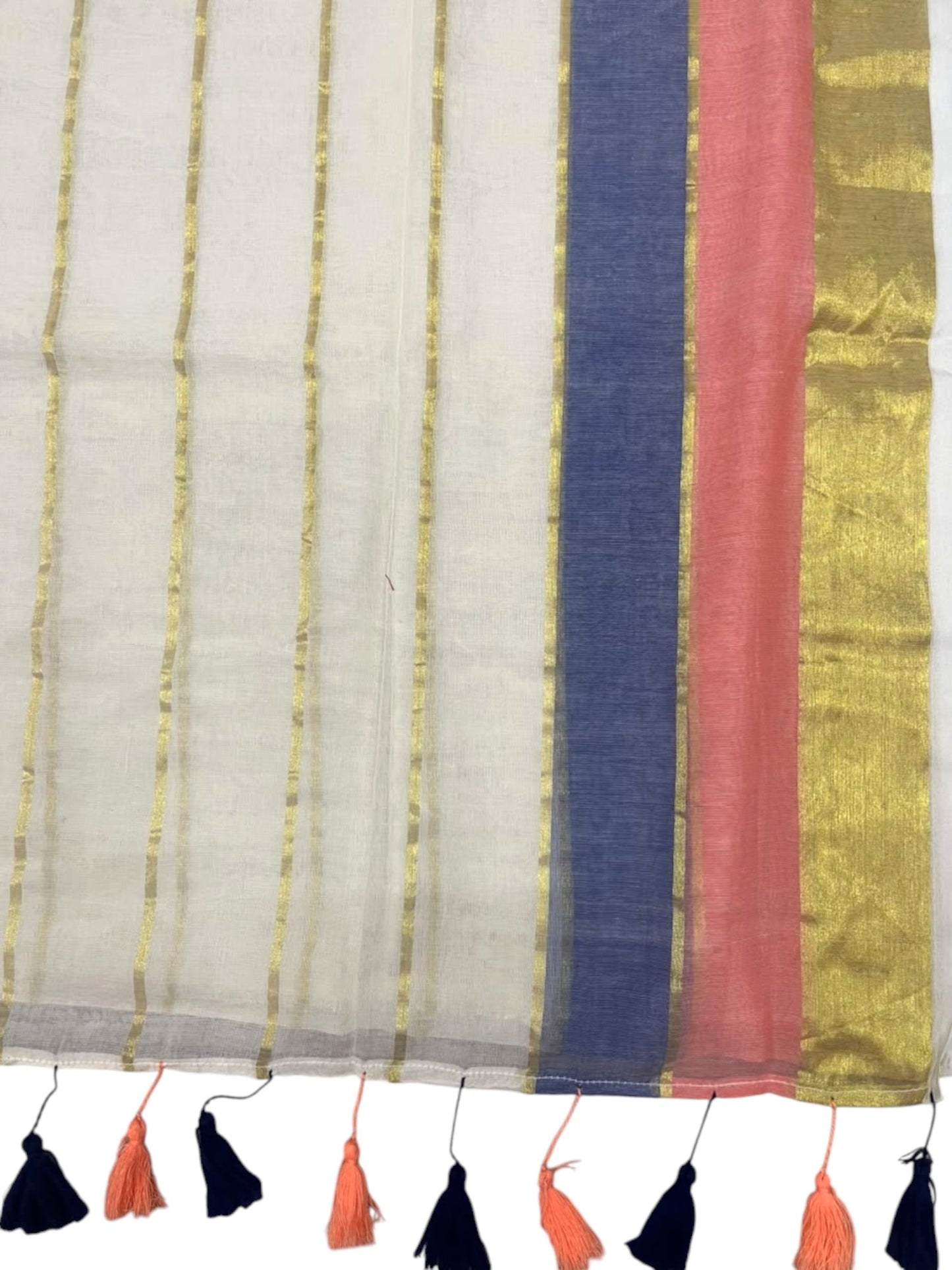 Southloom Mul Cotton 120 x 120 Soft Fabric Saree withBlue& peach in  Border SL215
