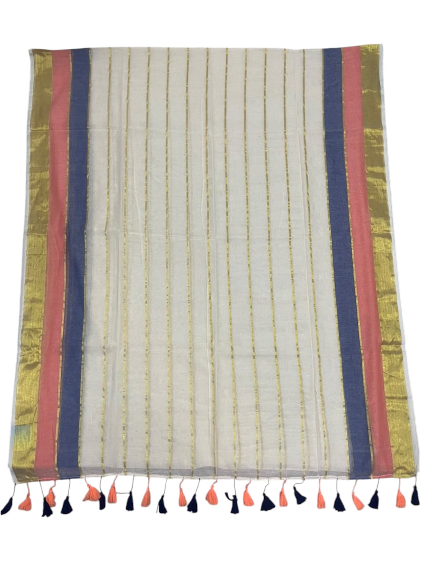Southloom Mul Cotton 120 x 120 Soft Fabric Saree withBlue& peach in  Border SL215