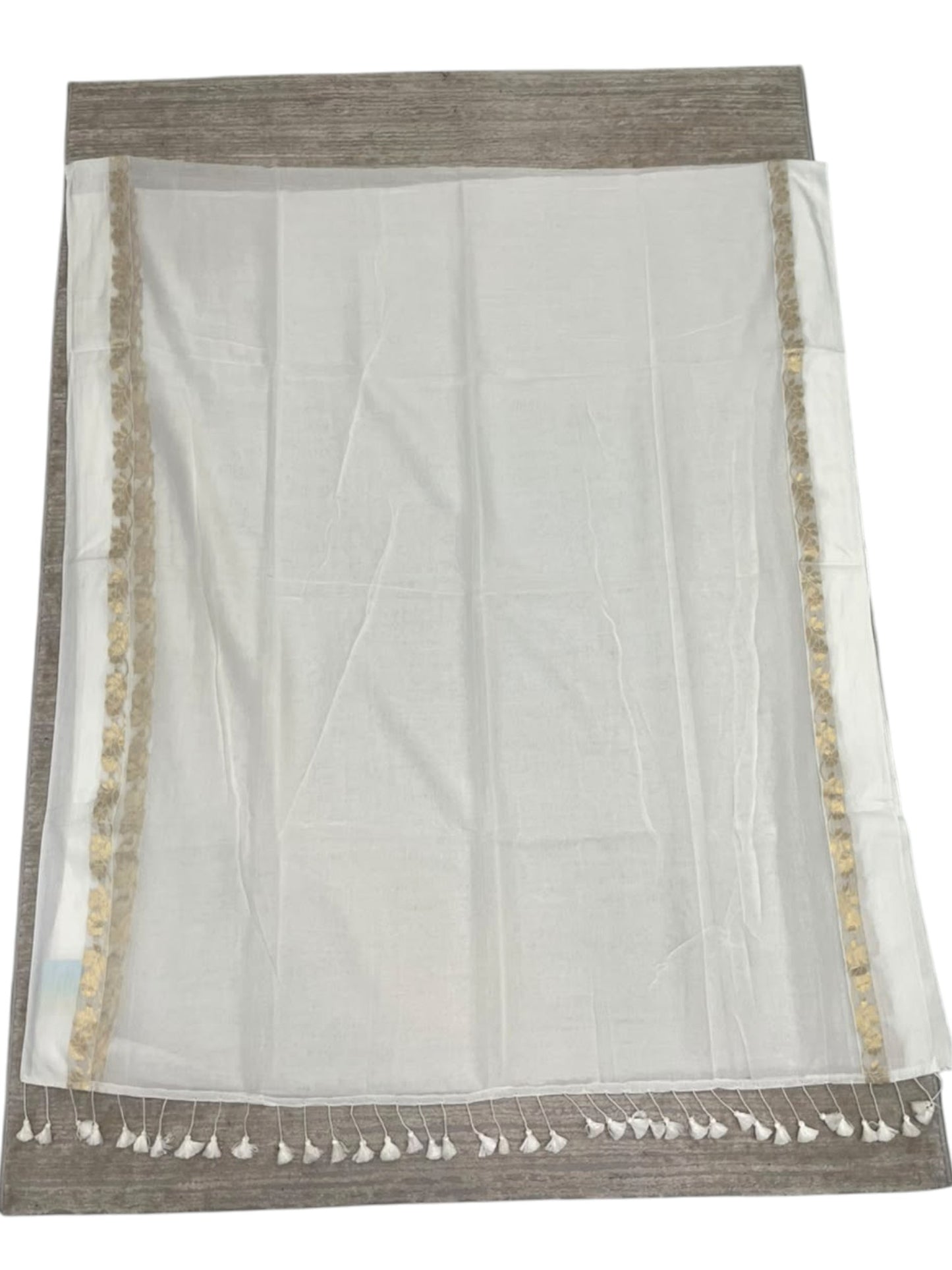 Southloom Mul Cotton 120 x 120 Soft Fabric Saree with Golden Floral in Border SL215
