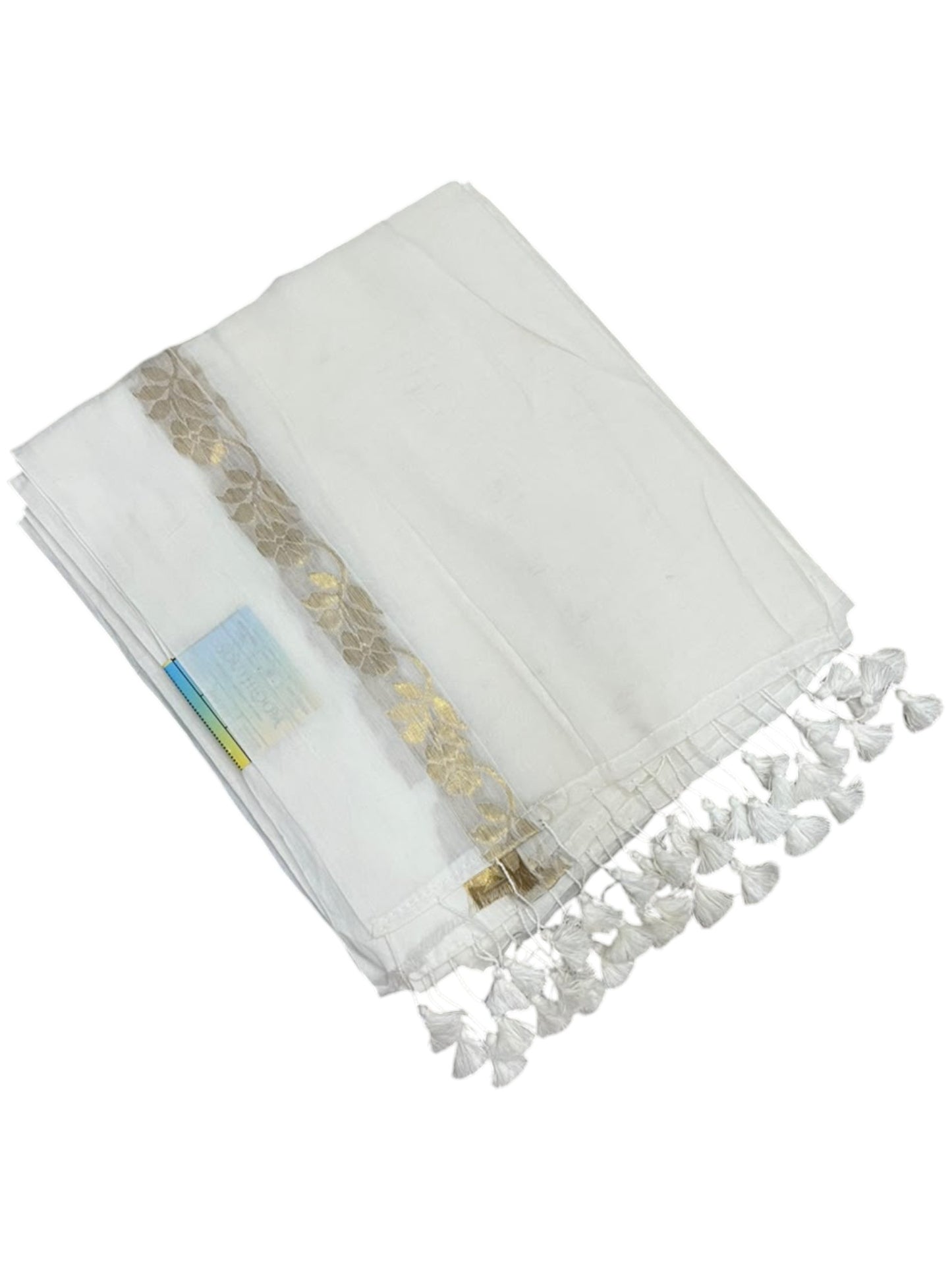 Southloom Mul Cotton 120 x 120 Soft Fabric Saree with Golden Floral in Border SL215