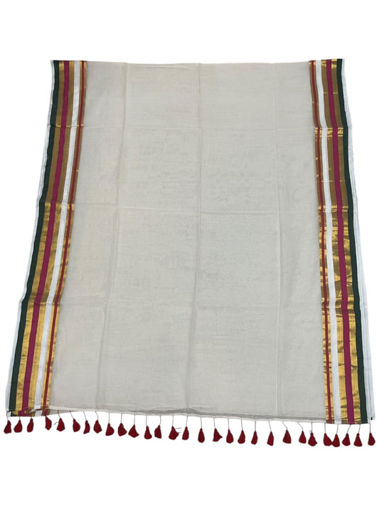 Southloom Mul Cotton 120 x 120 Soft Fabric Saree with Green&Magenta in Border SL215