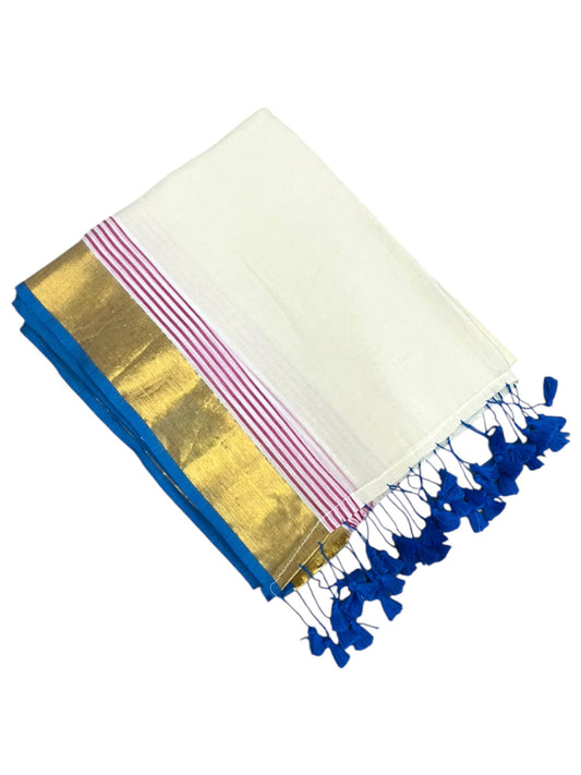 Southloom Mul Cotton 120 x 120 Soft Fabric Saree with Pink&Blue Border SL215