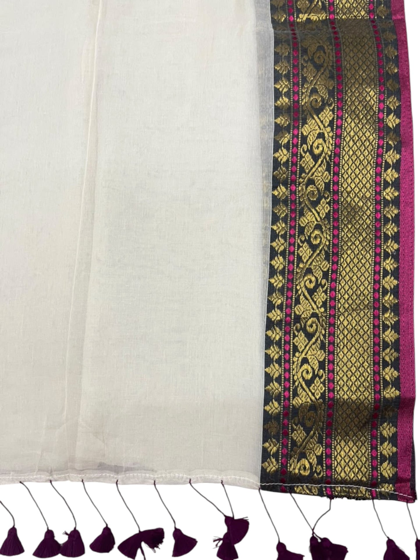 Southloom Mul Cotton 120 x 120 Soft Fabric Saree with Black& Purple Kanchi Border SL215
