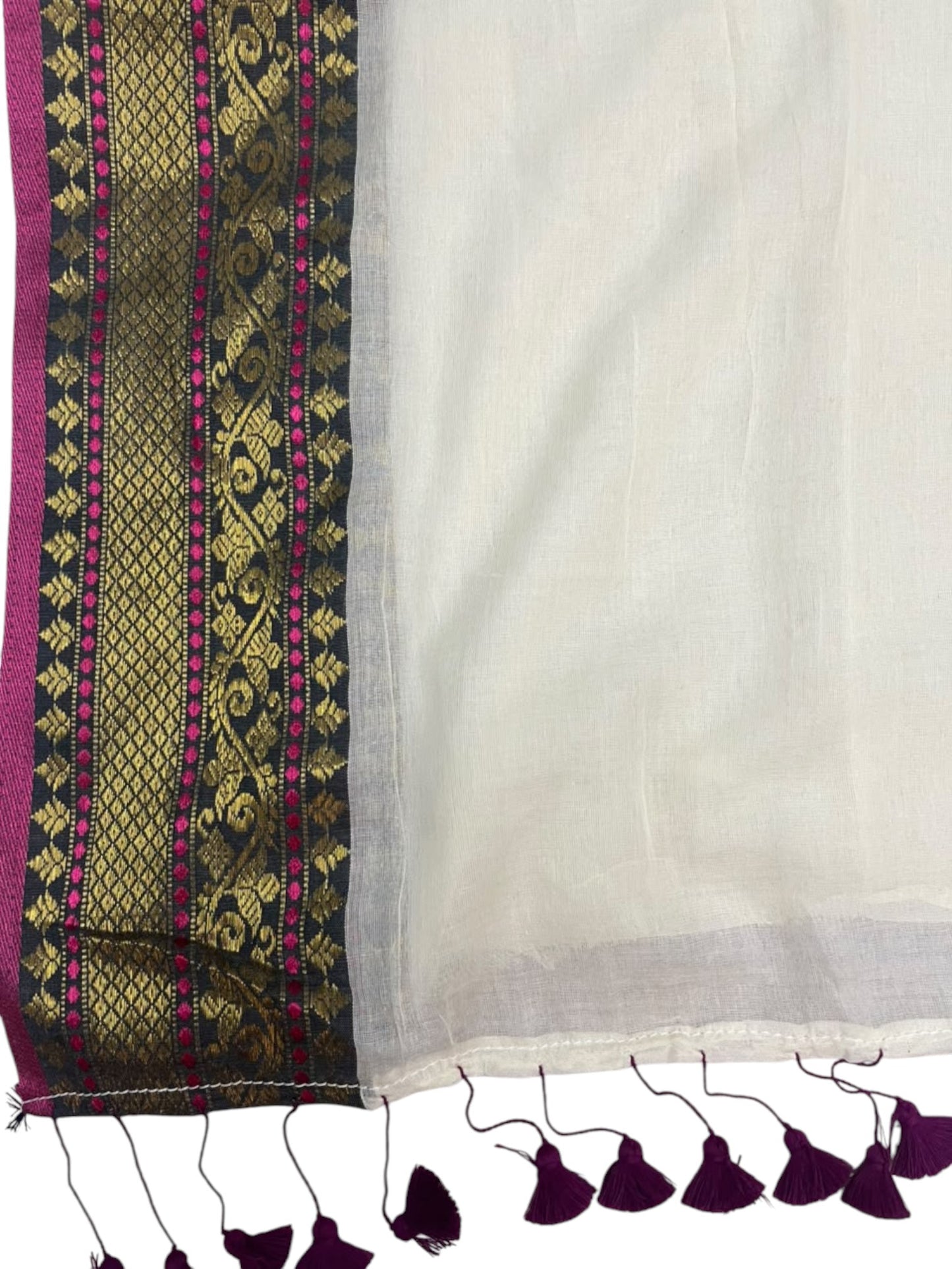 Southloom Mul Cotton 120 x 120 Soft Fabric Saree with Black& Purple Kanchi Border SL215
