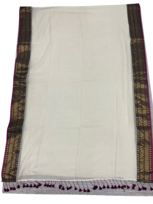 Southloom Mul Cotton 120 x 120 Soft Fabric Saree with Black& Purple Kanchi Border SL215