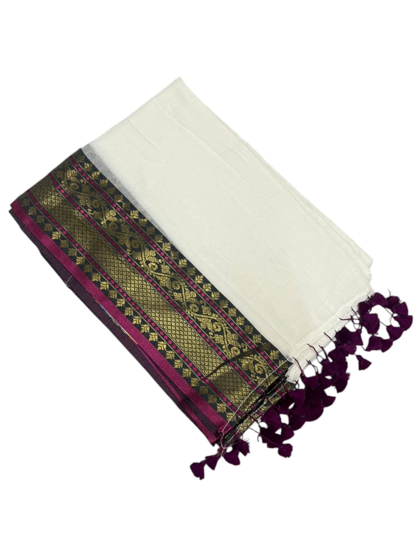Southloom Mul Cotton 120 x 120 Soft Fabric Saree with Black& Purple Kanchi Border SL215