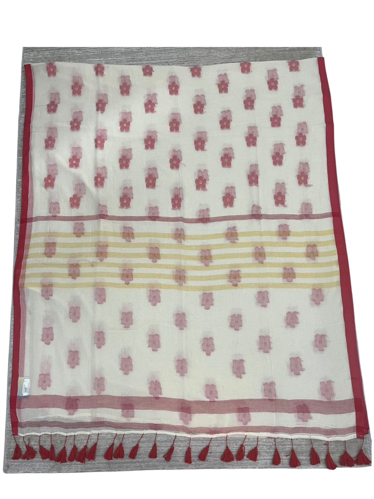 Southloom Mul Cotton 120 x 120 Soft Fabric Saree with Floral Design in Body &Red Border SL215