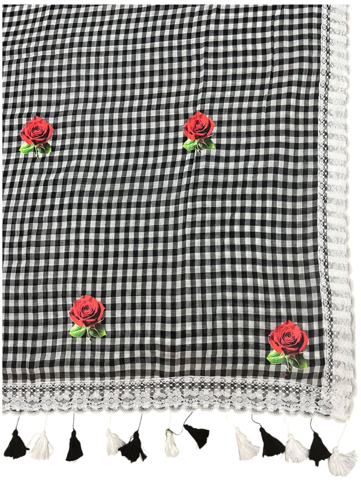 Southloom Mul Cotton 120 x 120 Soft Fabric Saree with Check Design in Body &White Border SL215
