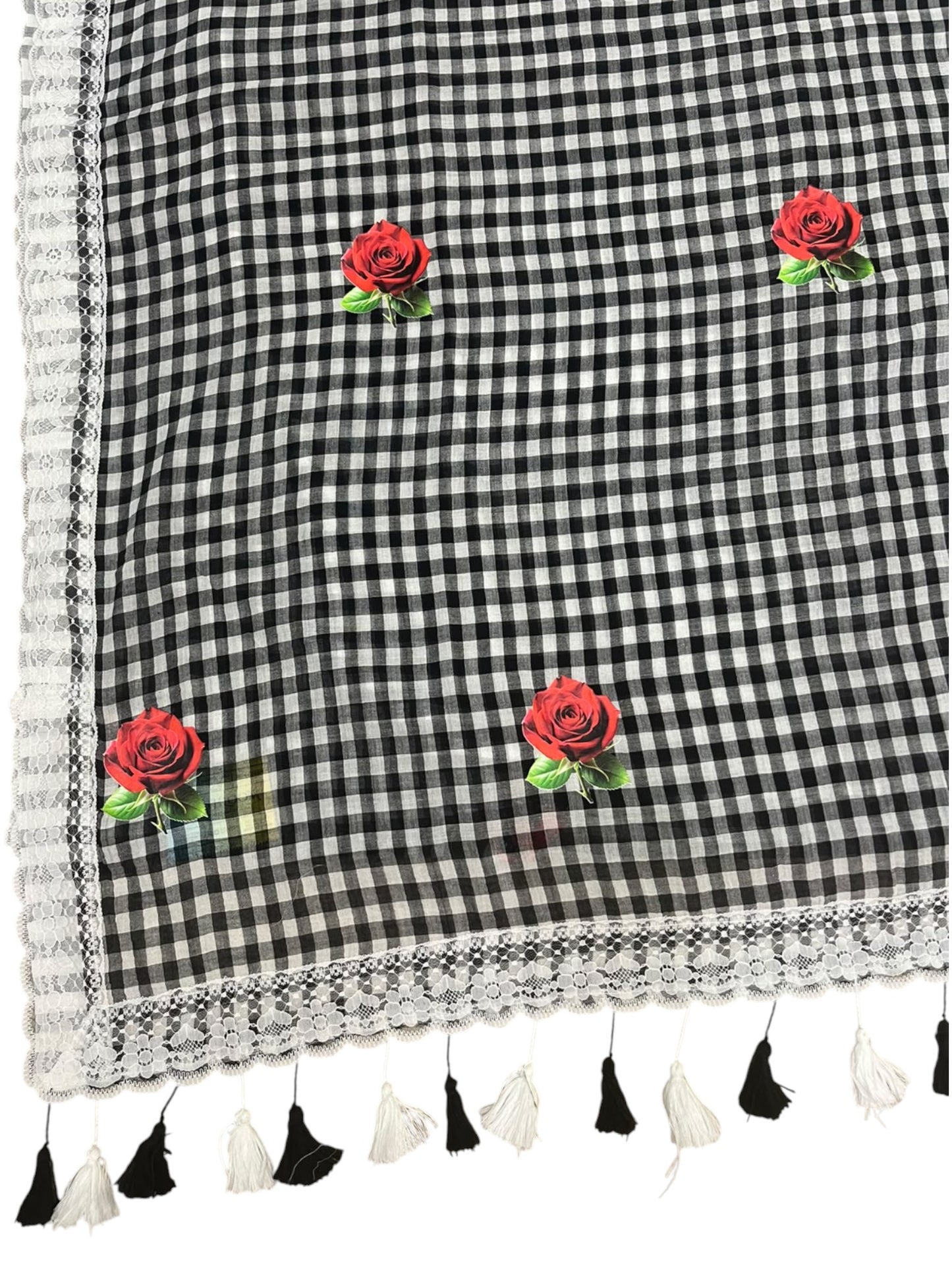 Southloom Mul Cotton 120 x 120 Soft Fabric Saree with Check Design in Body &White Border SL215