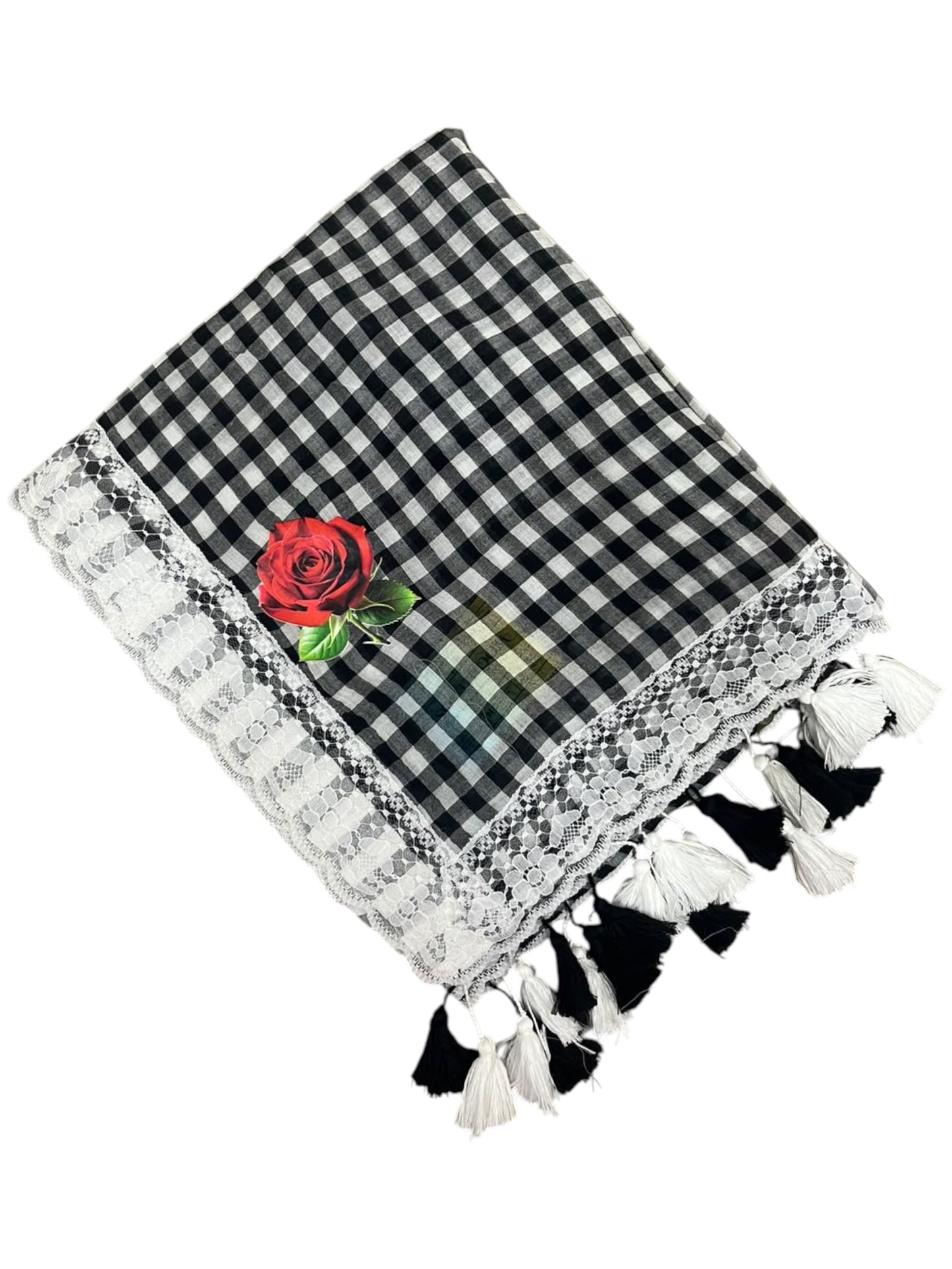 Southloom Mul Cotton 120 x 120 Soft Fabric Saree with Check Design in Body &White Border SL215