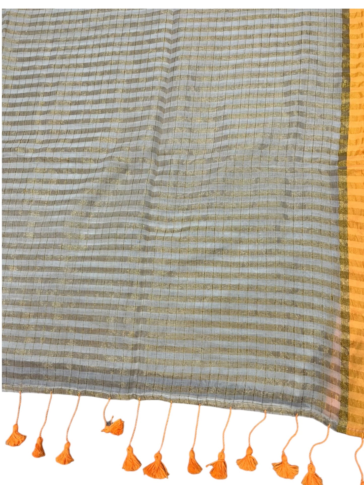 Southloom Mul Cotton 120 x 120 Soft Fabric Saree with Golden Check Design on Body &Yelow Border SL215