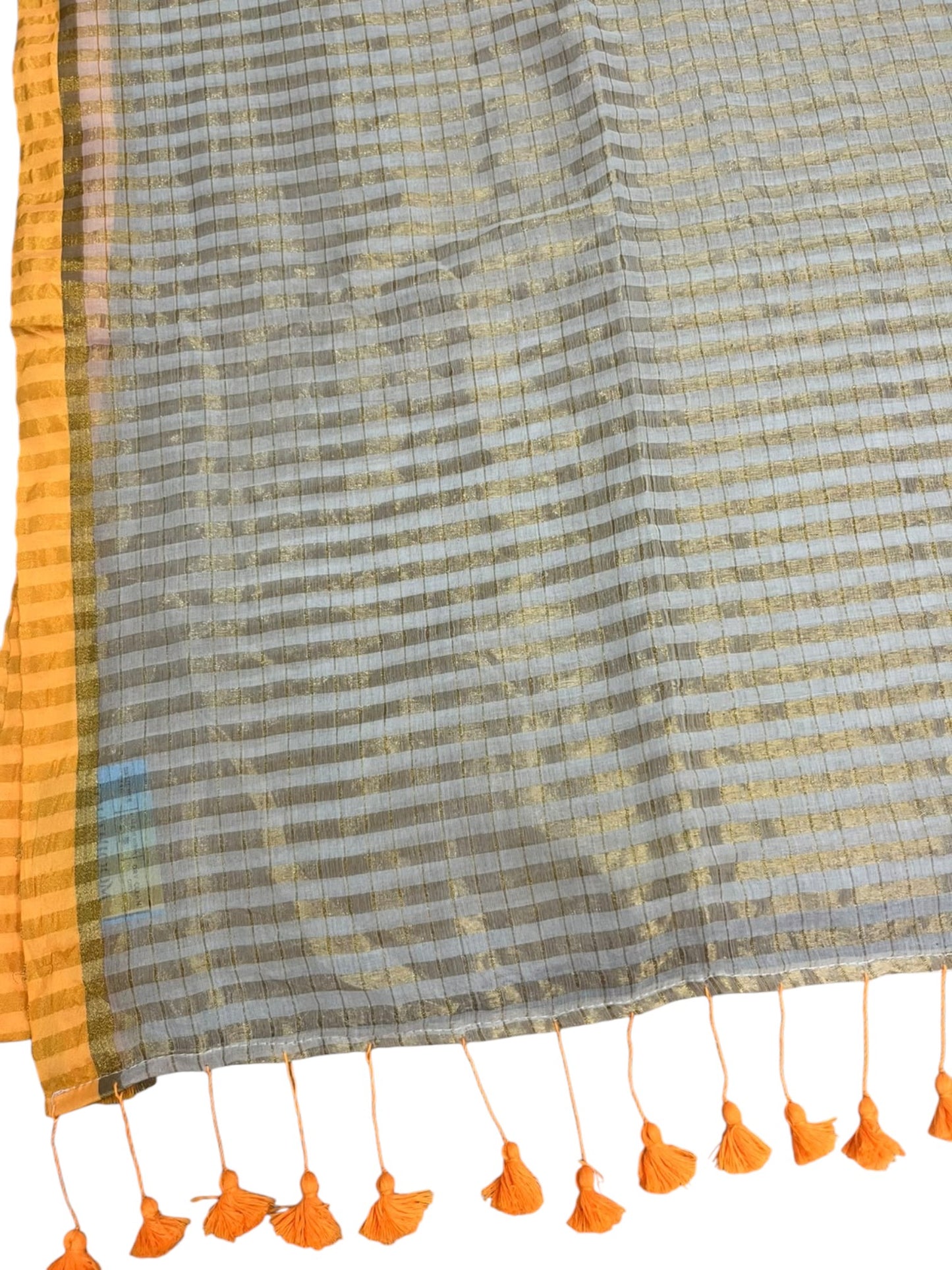 Southloom Mul Cotton 120 x 120 Soft Fabric Saree with Golden Check Design on Body &Yelow Border SL215