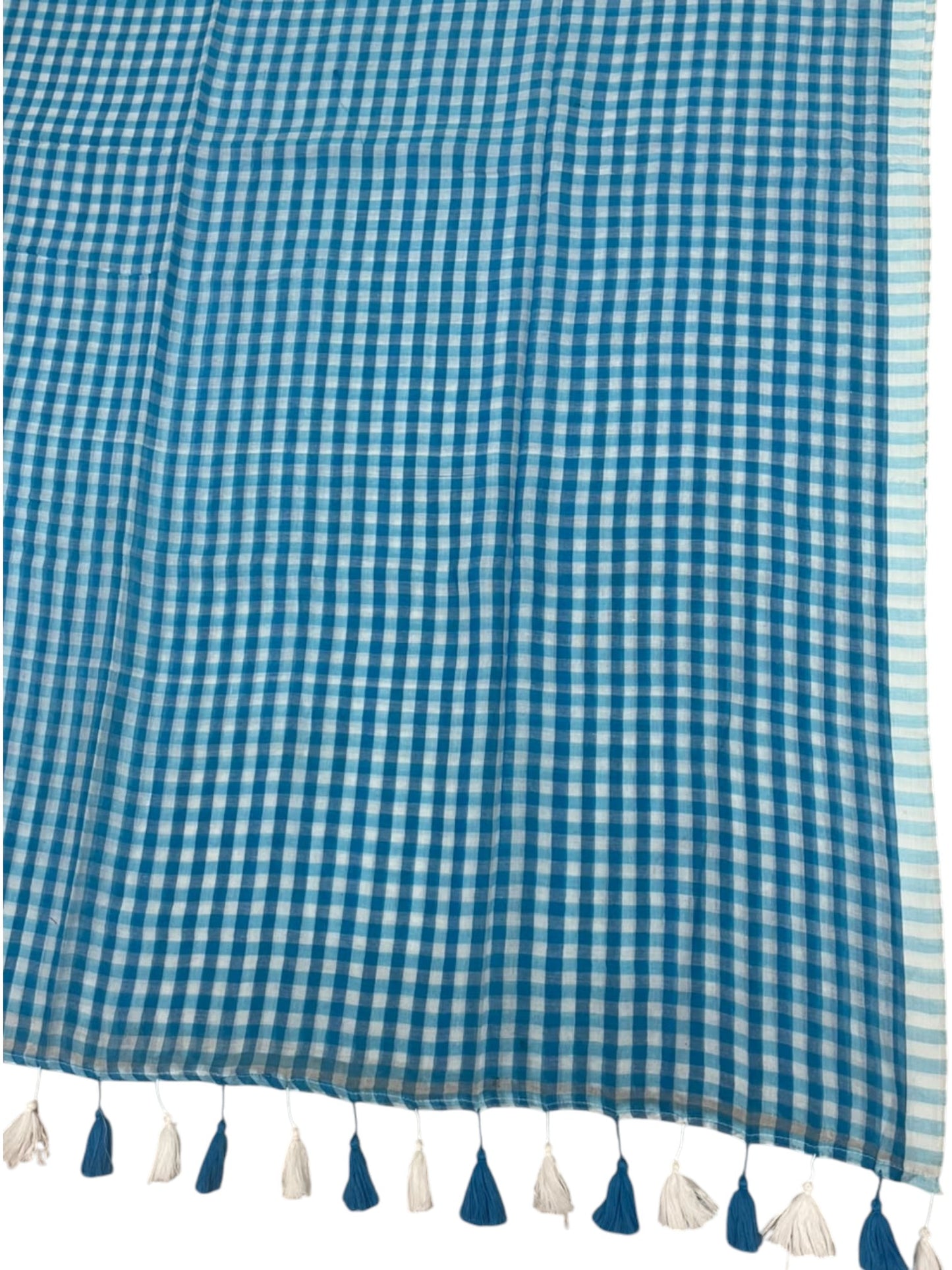 Southloom Mul Cotton 120 x 120 Soft Fabric Saree with Blue Check Desgin in Body SL215