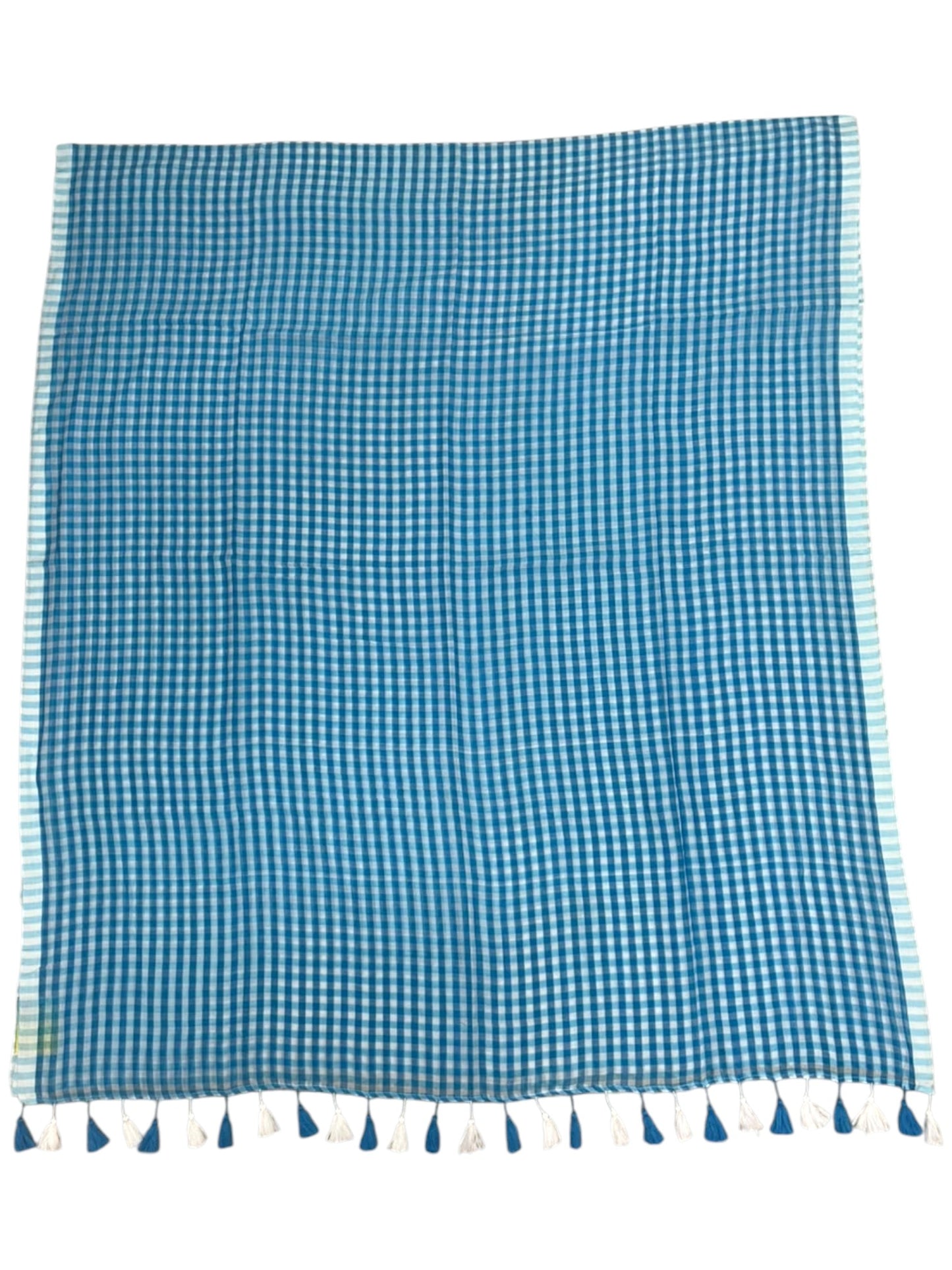 Southloom Mul Cotton 120 x 120 Soft Fabric Saree with Blue Check Desgin in Body SL215