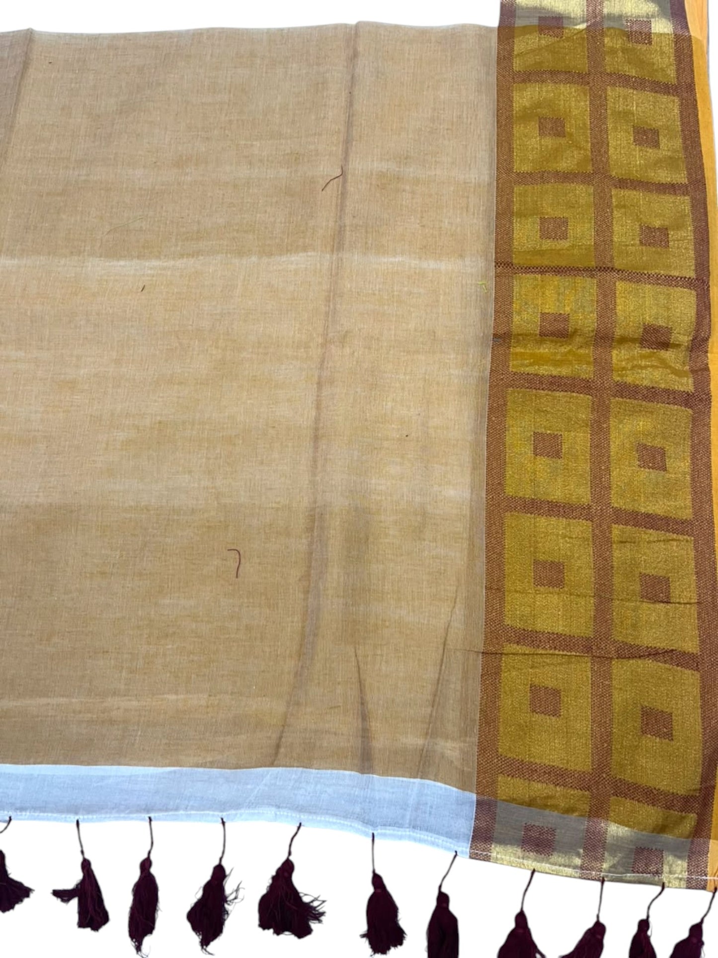 Southloom Mul Cotton 120 x 120 Soft Fabric Saree with Maroon Check Border SL215