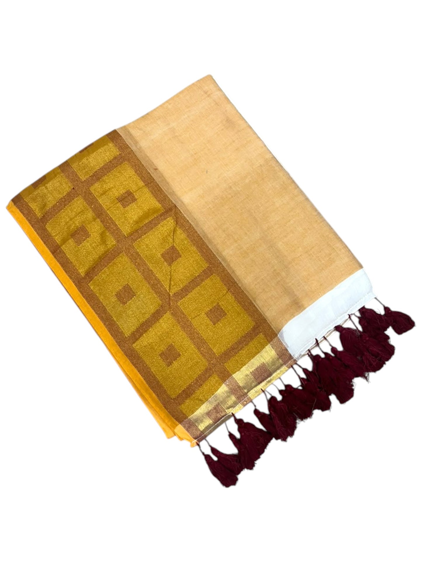 Southloom Mul Cotton 120 x 120 Soft Fabric Saree with Maroon Check Border SL215
