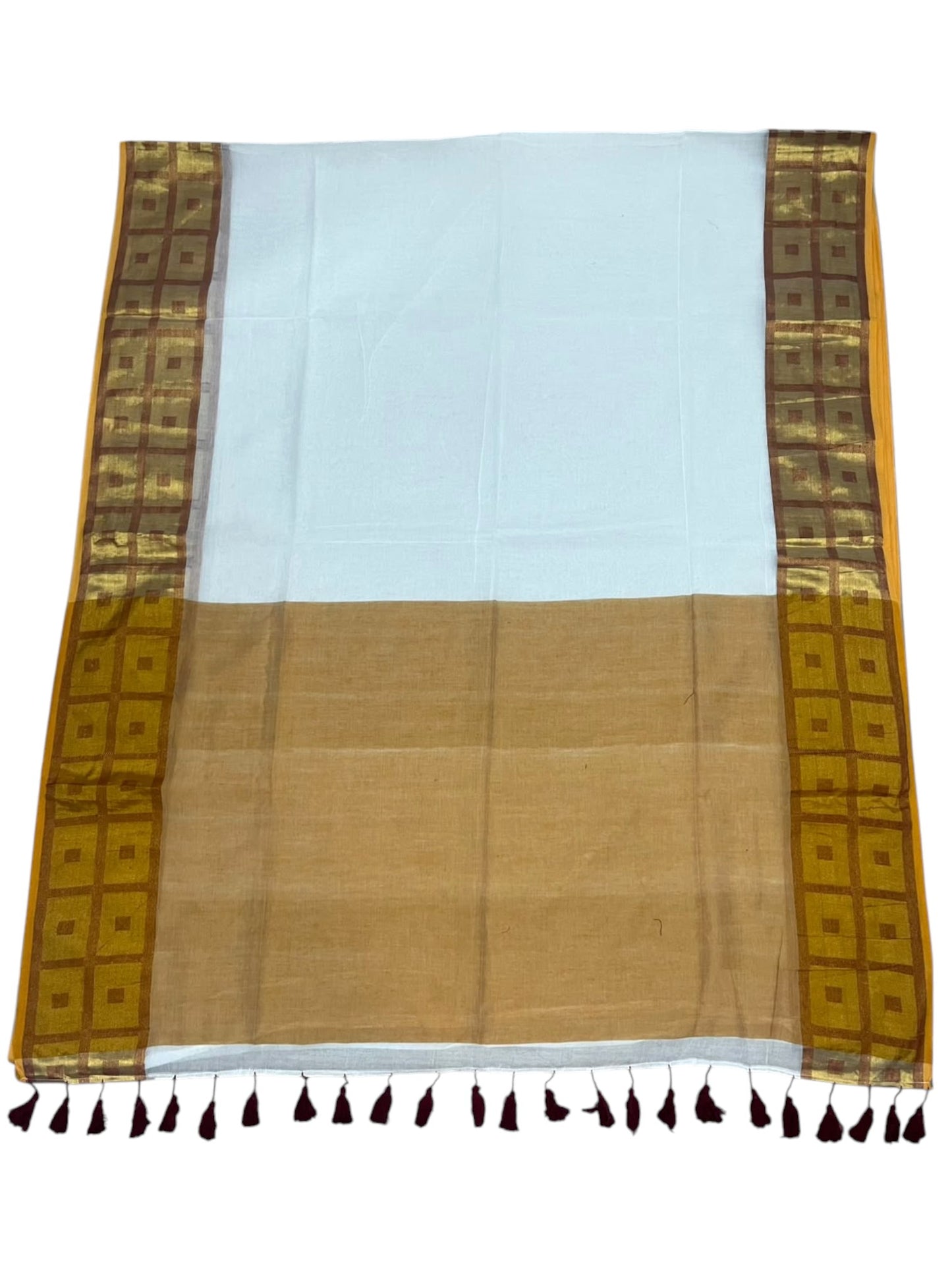 Southloom Mul Cotton 120 x 120 Soft Fabric Saree with Maroon Check Border SL215