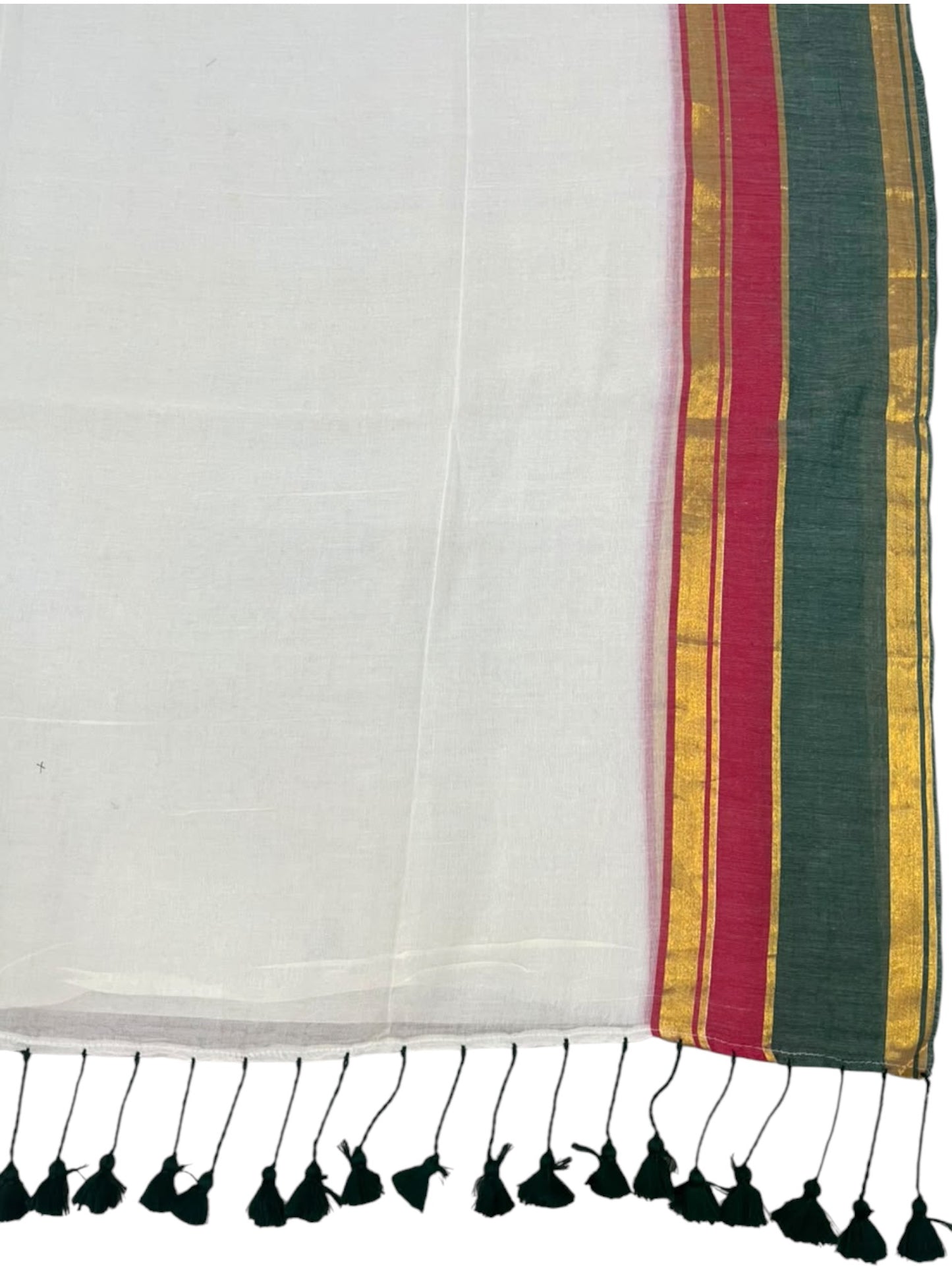 Southloom Mul Cotton 120 x 120 Soft Fabric Saree with Green&Red Border SL215