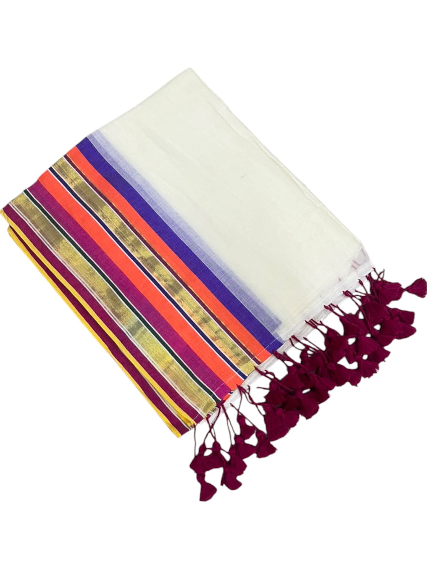 Southloom Mul Cotton 120 x 120 Soft Fabric Saree with Orange &Magenta  Border SL215
