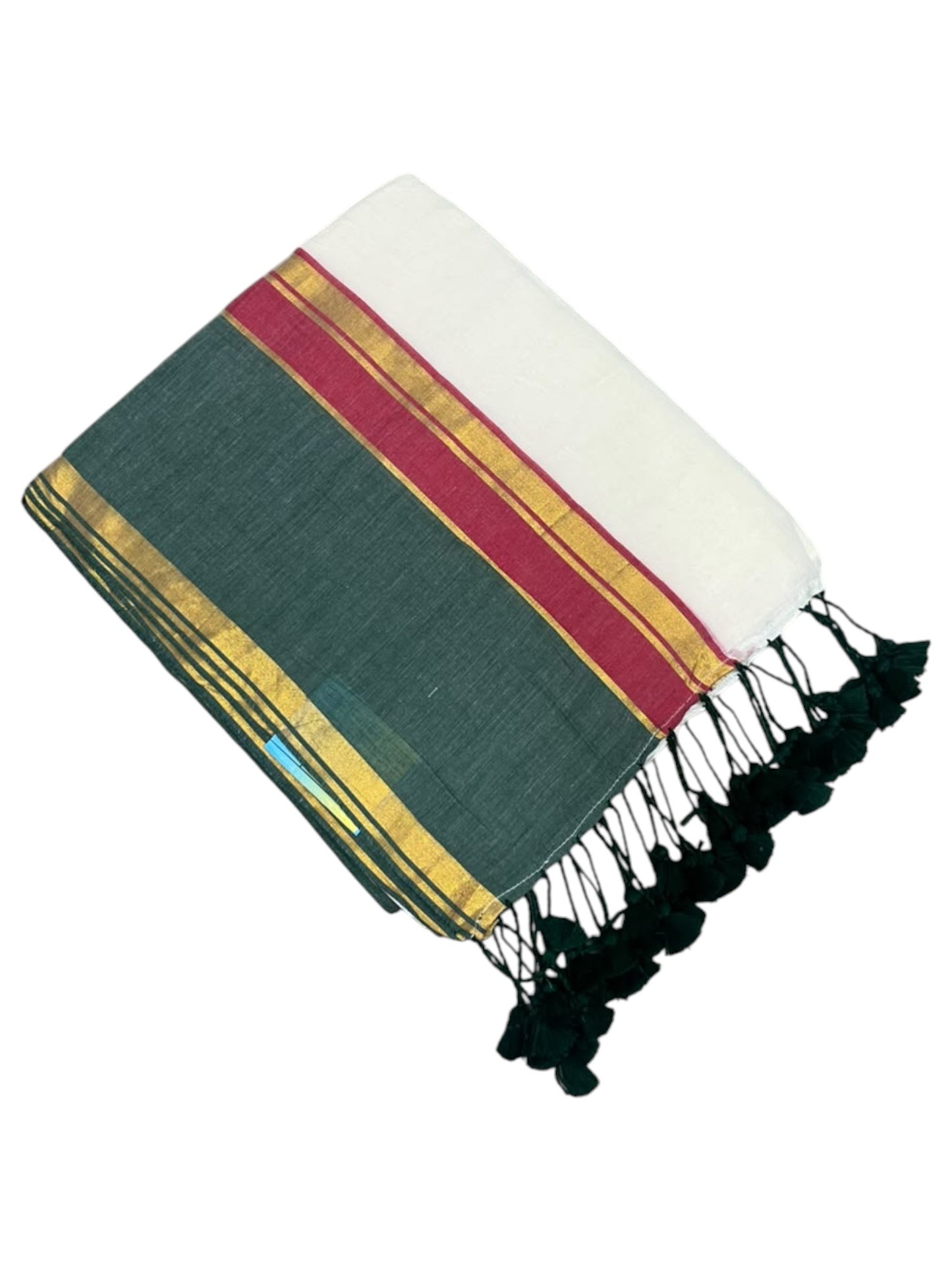 Southloom Mul Cotton 120 x 120 Soft Fabric Saree with Green&Red Border SL215
