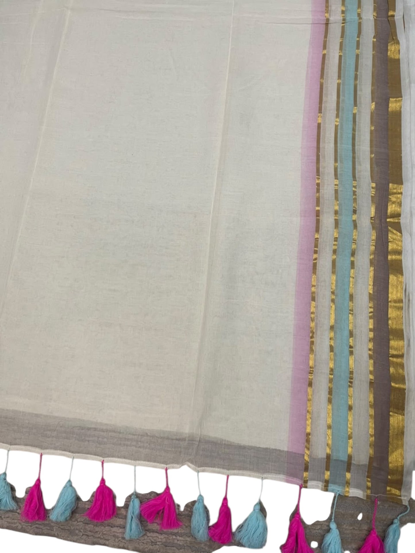 Southloom Mul Cotton 120 x 120 Soft Fabric Saree with  Blue&Pink Border SL215