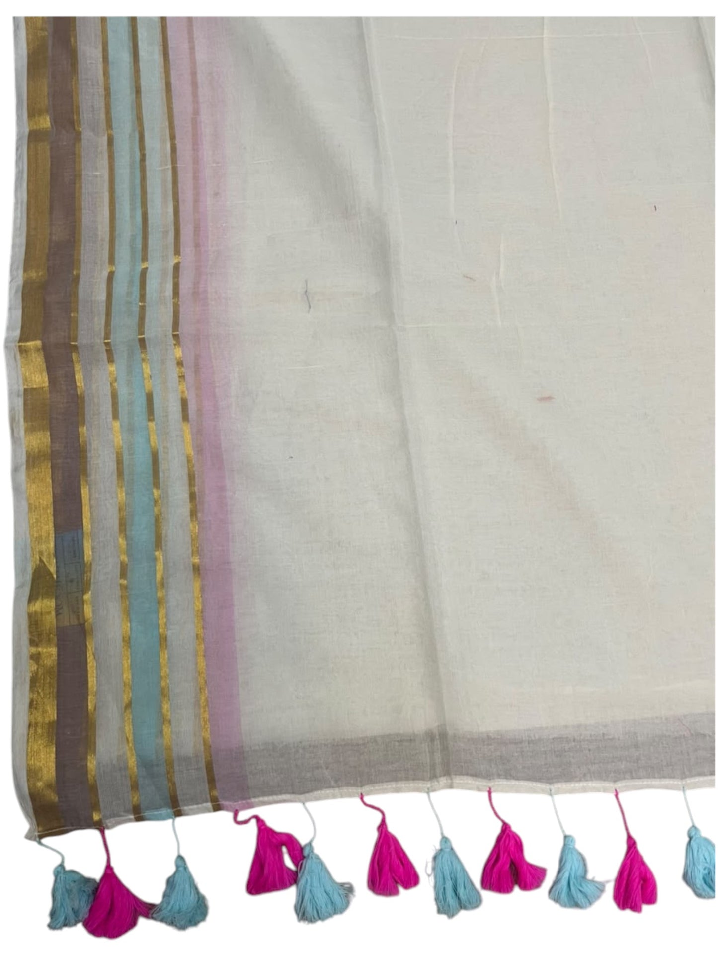 Southloom Mul Cotton 120 x 120 Soft Fabric Saree with  Blue&Pink Border SL215