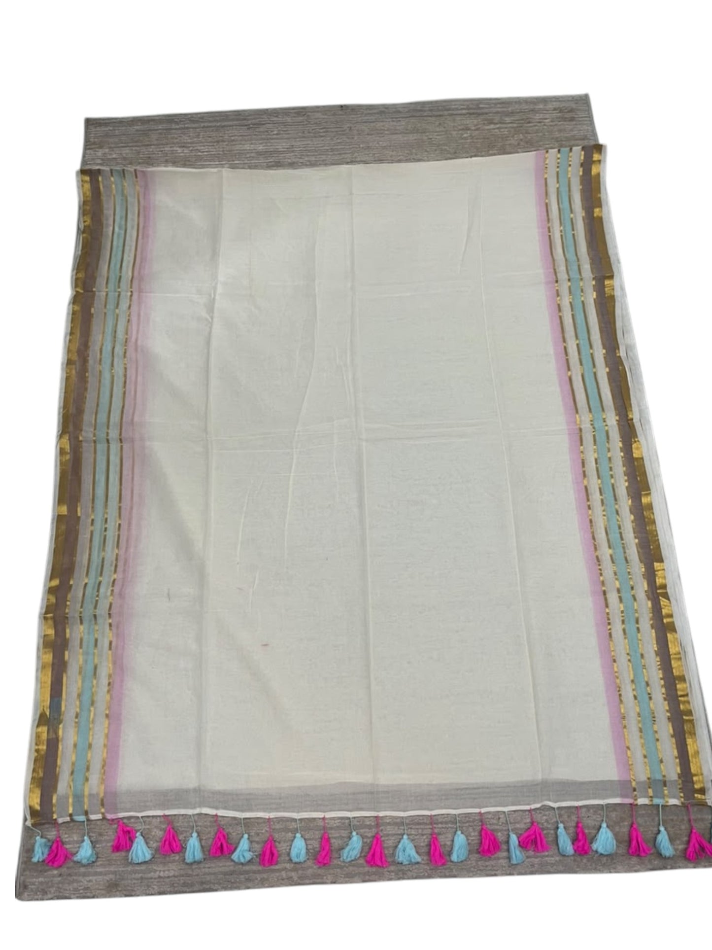 Southloom Mul Cotton 120 x 120 Soft Fabric Saree with  Blue&Pink Border SL215