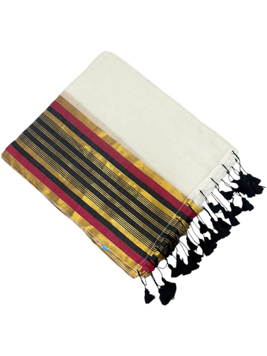 Southloom Mul Cotton 120 x 120 Soft Fabric Saree with  Black&Red Border SL215