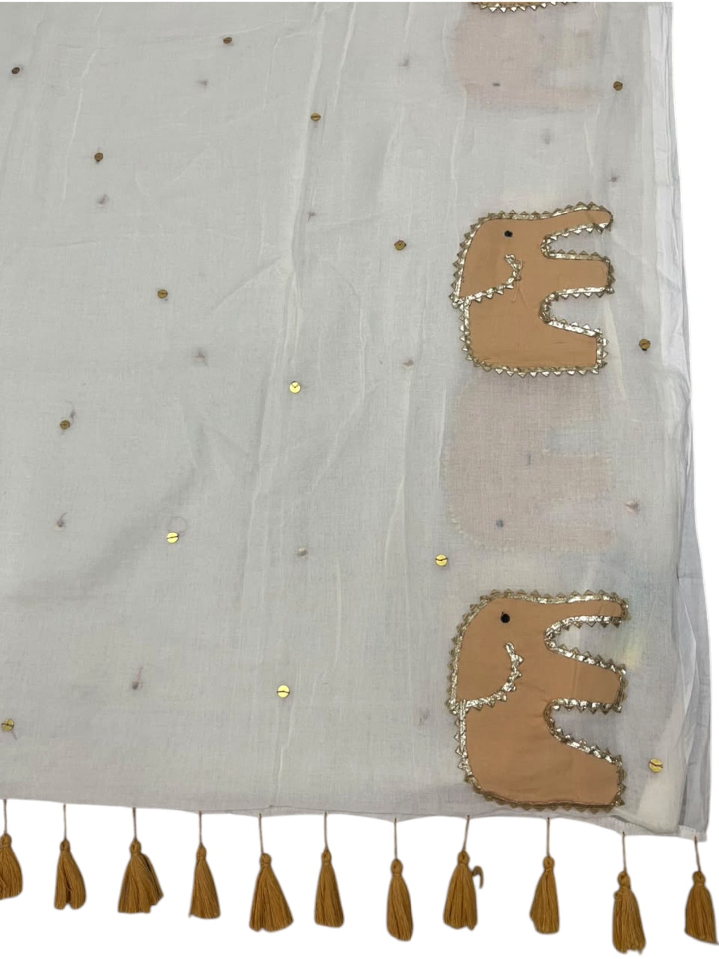Southloom Mul Cotton 120 x 120 Soft Fabric Saree with Elephant Appliqu Embroidery Work On Border SL215