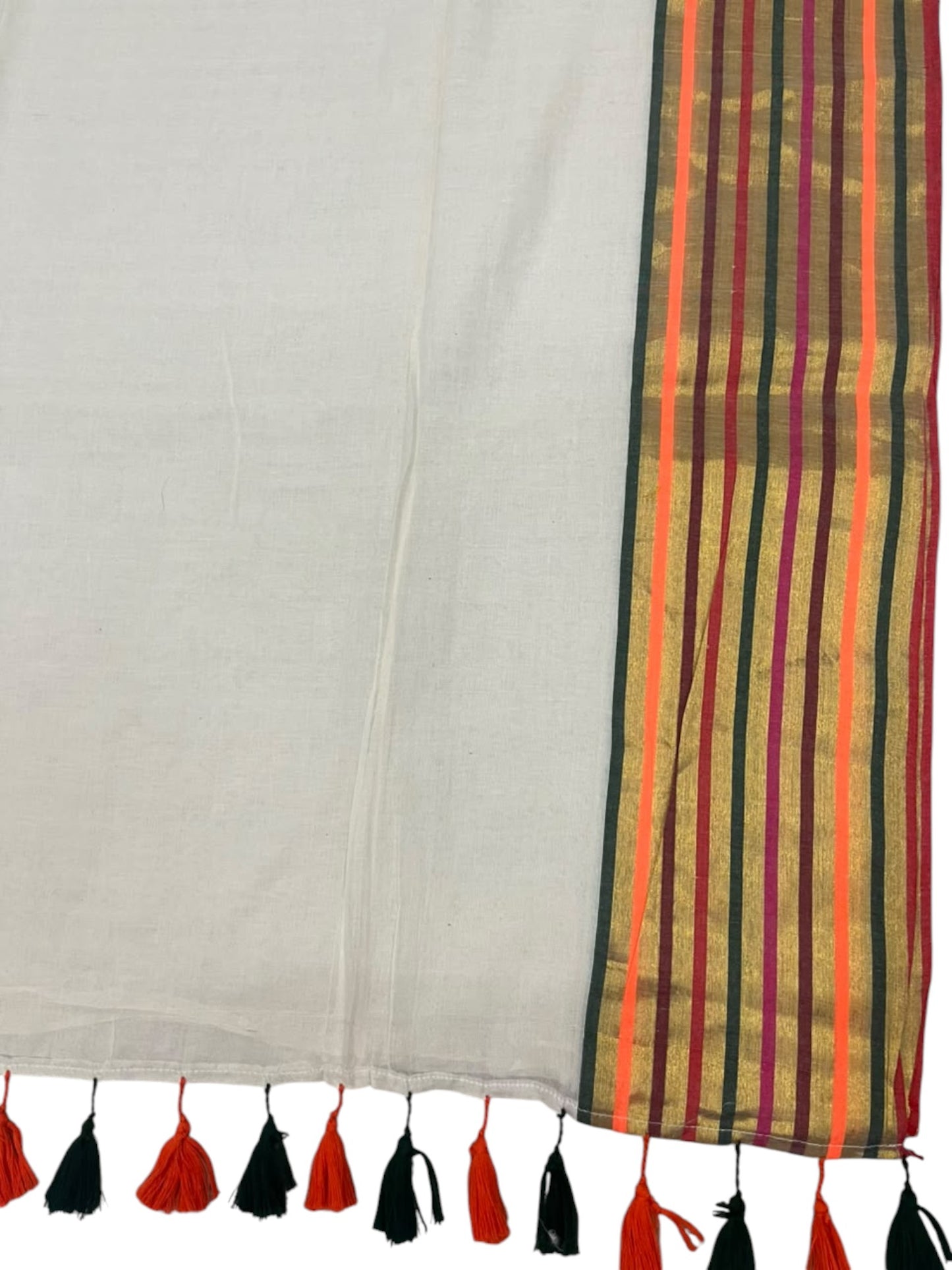 Southloom Mul Cotton 120 x 120 Soft Fabric Saree with Green&Orange Border SL215