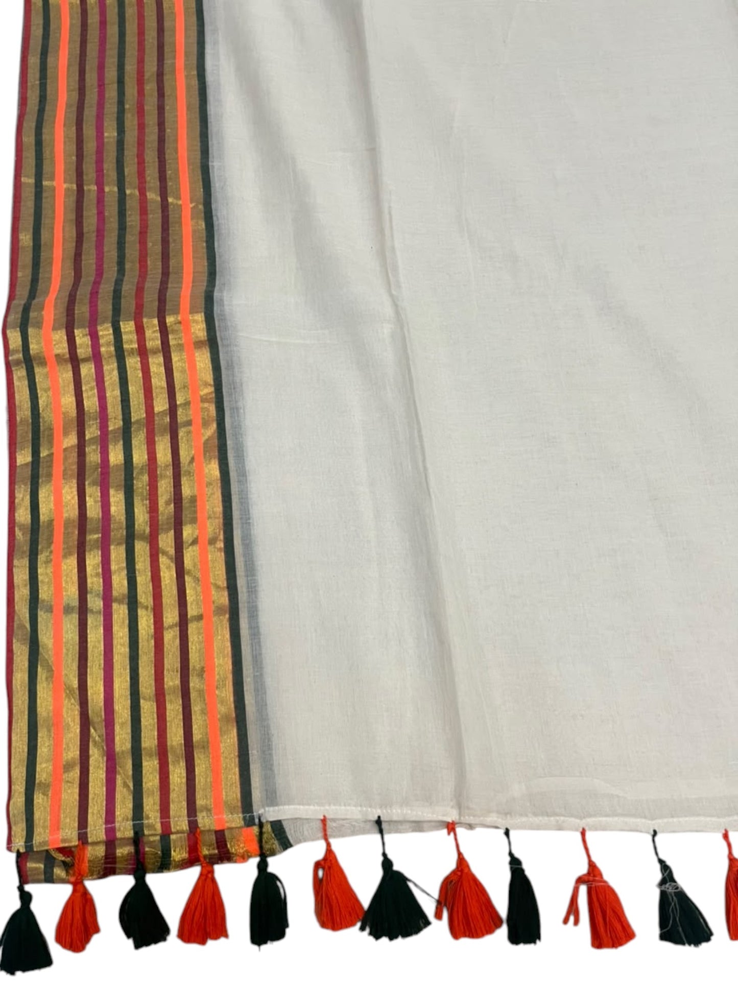 Southloom Mul Cotton 120 x 120 Soft Fabric Saree with Green&Orange Border SL215