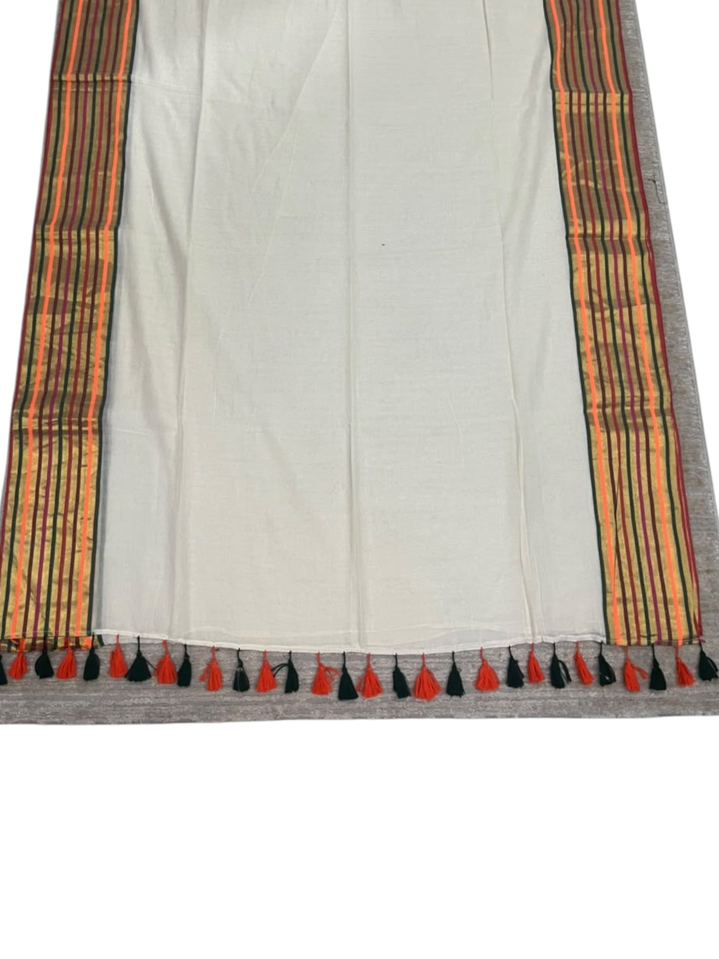 Southloom Mul Cotton 120 x 120 Soft Fabric Saree with Green&Orange Border SL215