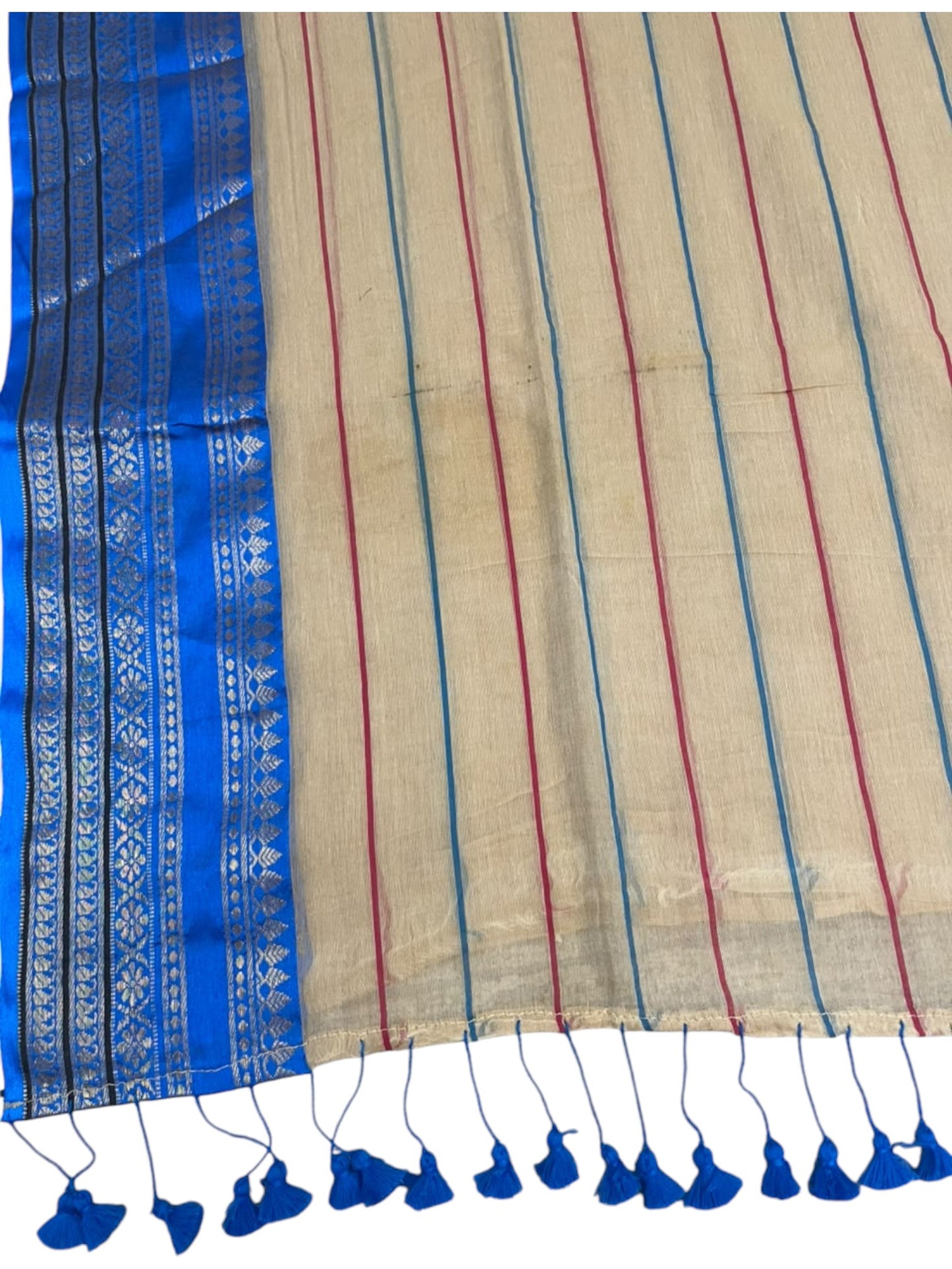 Southloom Mul Cotton 120 x 120 Soft Fabric Saree with Blue Kanchi Border SL215