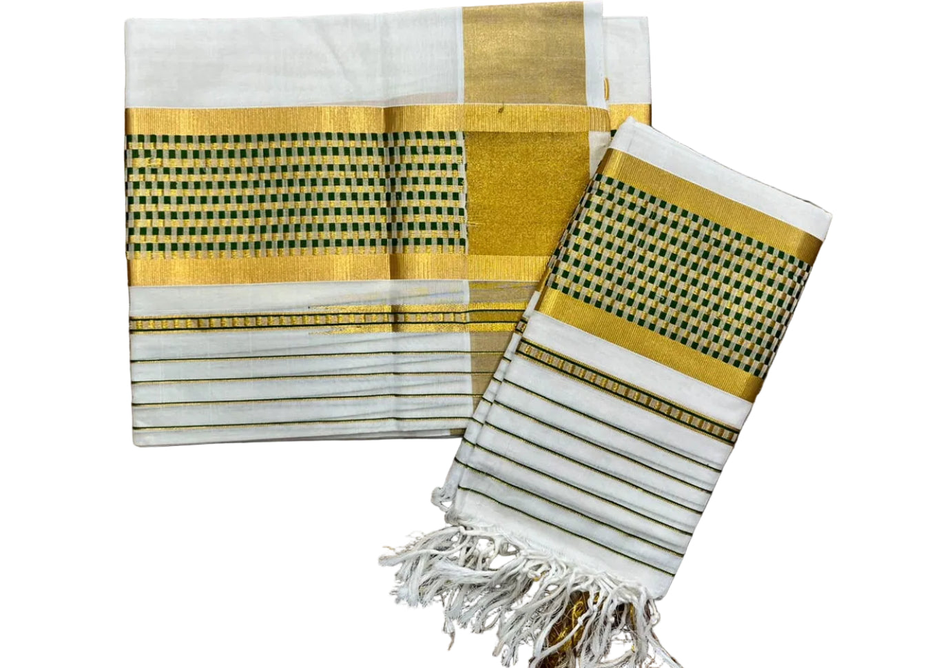 Southloom Cotton Handloom Set Mundu (Olive Green) SL619