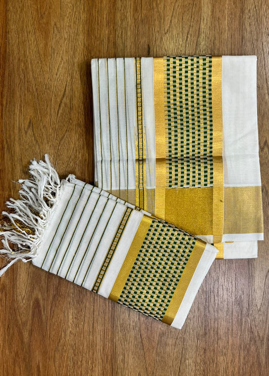 Southloom Cotton Handloom Set Mundu (Olive Green) SL619