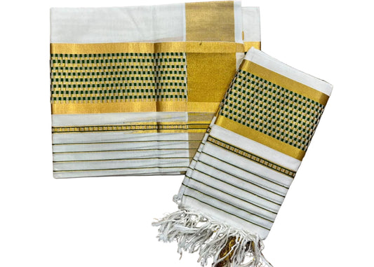 Southloom Cotton Handloom Set Mundu (Olive Green) SL619