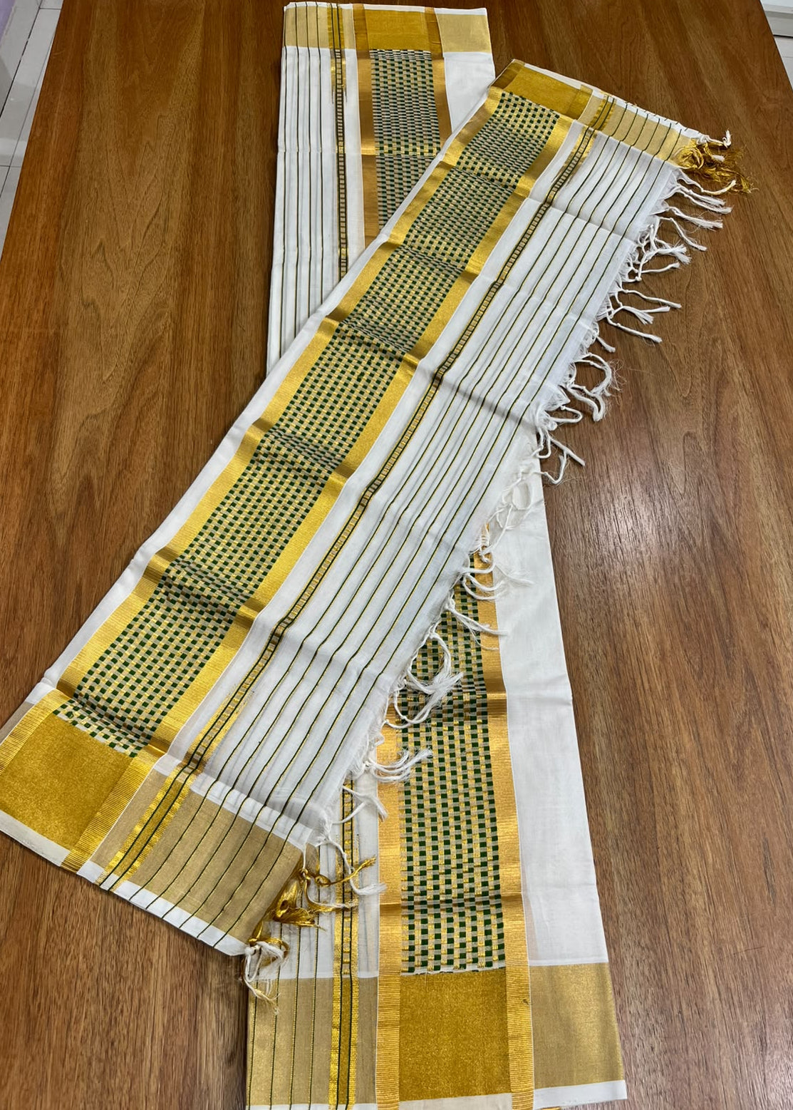 Southloom Cotton Handloom Set Mundu (Olive Green) SL619