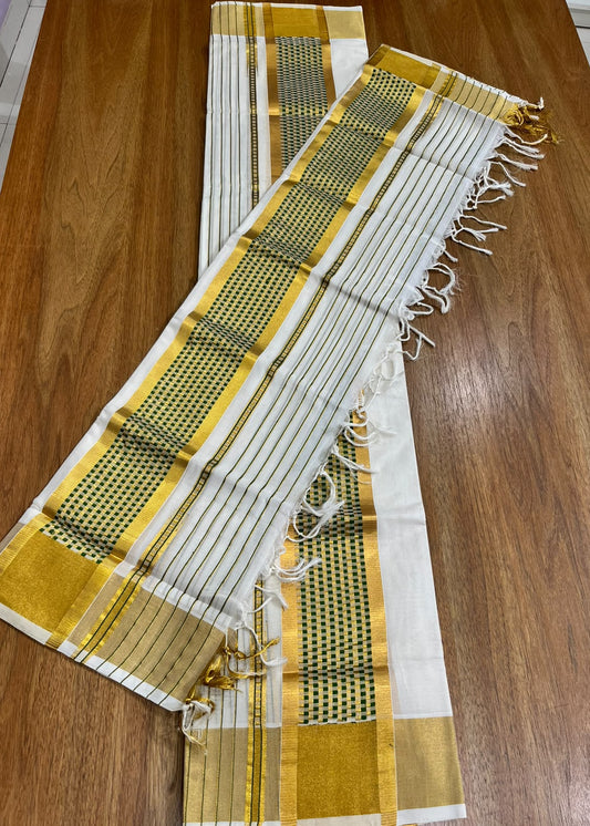 Southloom Cotton Handloom Set Mundu (Olive Green) SL619
