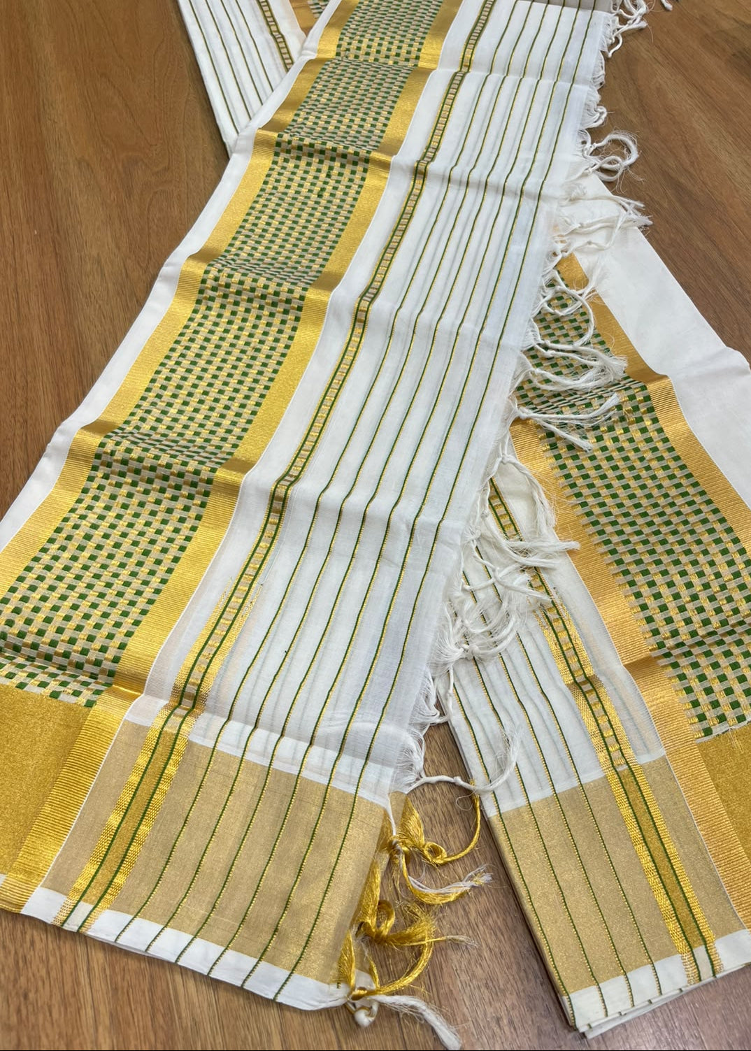 Southloom Cotton Handloom Set Mundu (Olive Green) SL619