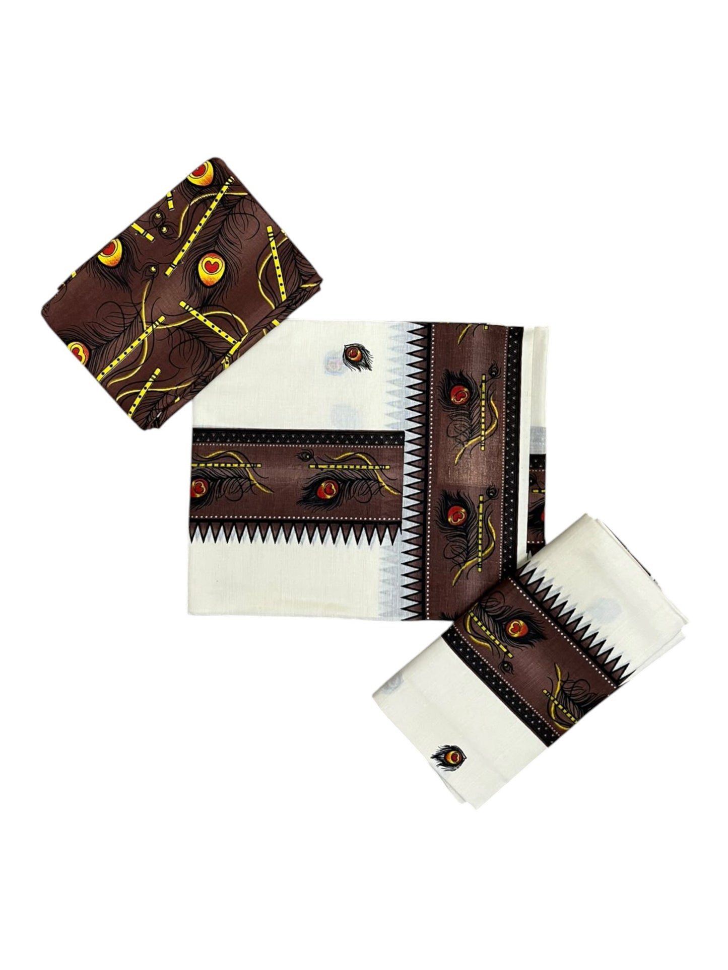 Southloom Kerala Pure Cotton  Set Mundu (Mundum Neriyathum) with Brown Block Prints on Border-2.80Mtrs SL621
